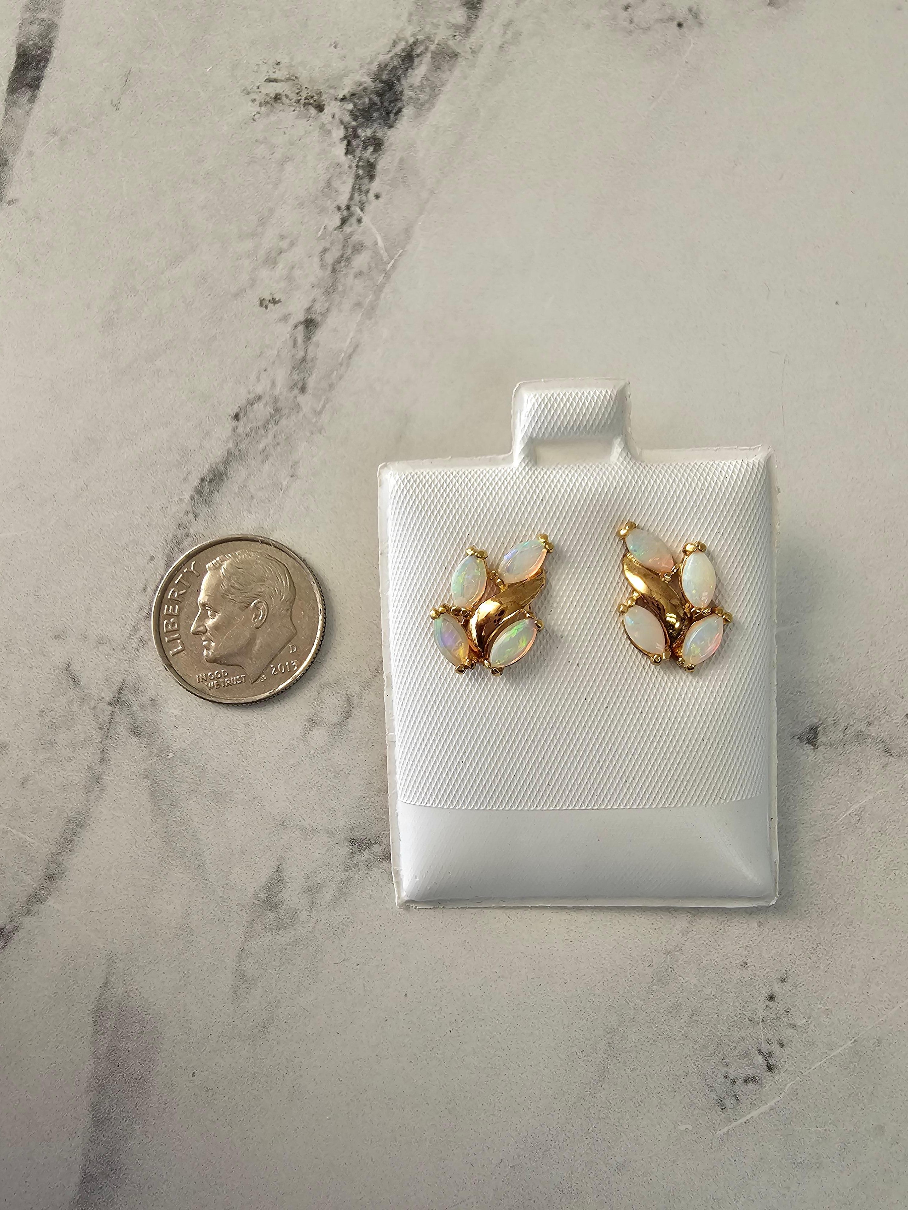 Cluster Marquise Opal Studs Oro Amarillo 14k Corte marquesa