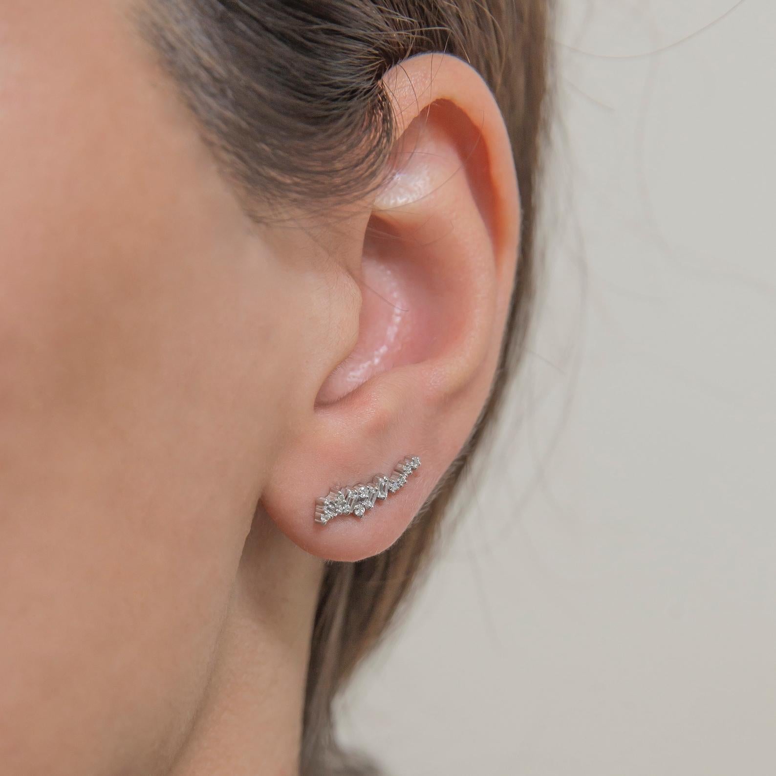 Art Deco Cluster Moissanite Single Earring 925 Sterling Silver Bridal Ear Climber Earring