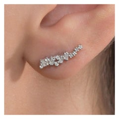 Cluster Moissanite Single Earring 925 Sterling Silver Bridal Earber Climber Earring