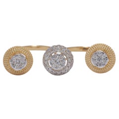 Cluster Natural Diamond Open Cuff Ring in 14k Solid Gold (Certified)