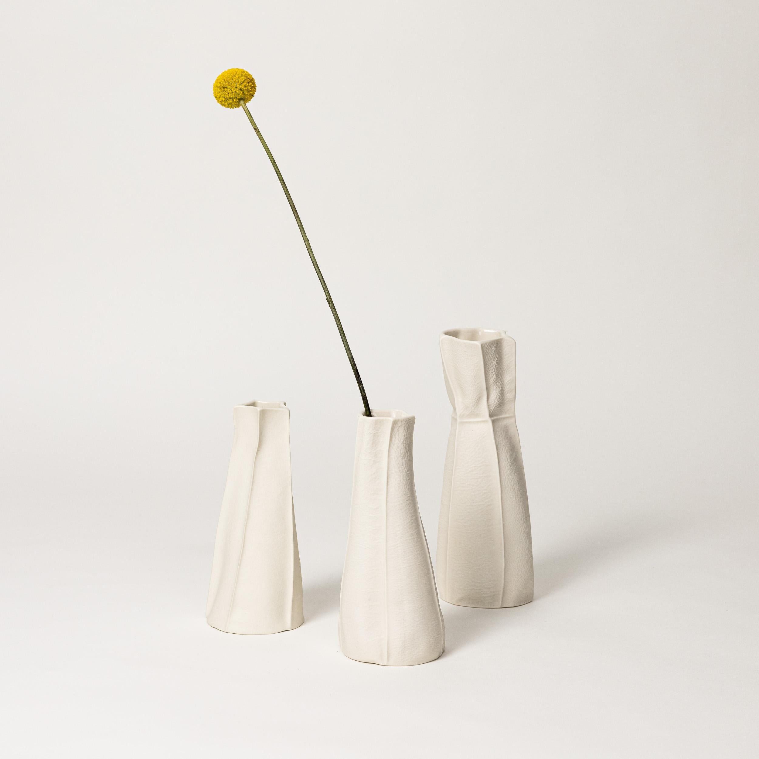 Hand-Crafted Cluster of 5 Organic White Kawa Vases, Porcelain, Group, Set of 5, Ceramic For Sale