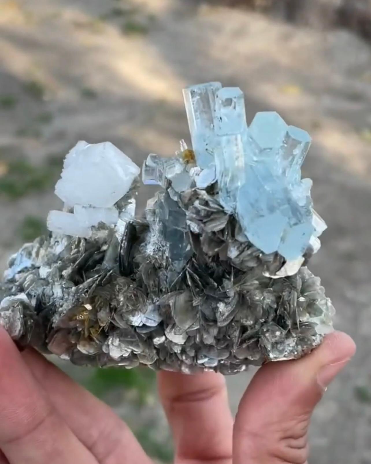 Pakistani Cluster Of Aquamarine Crystals Perched On Matrix From Pakistan For Sale