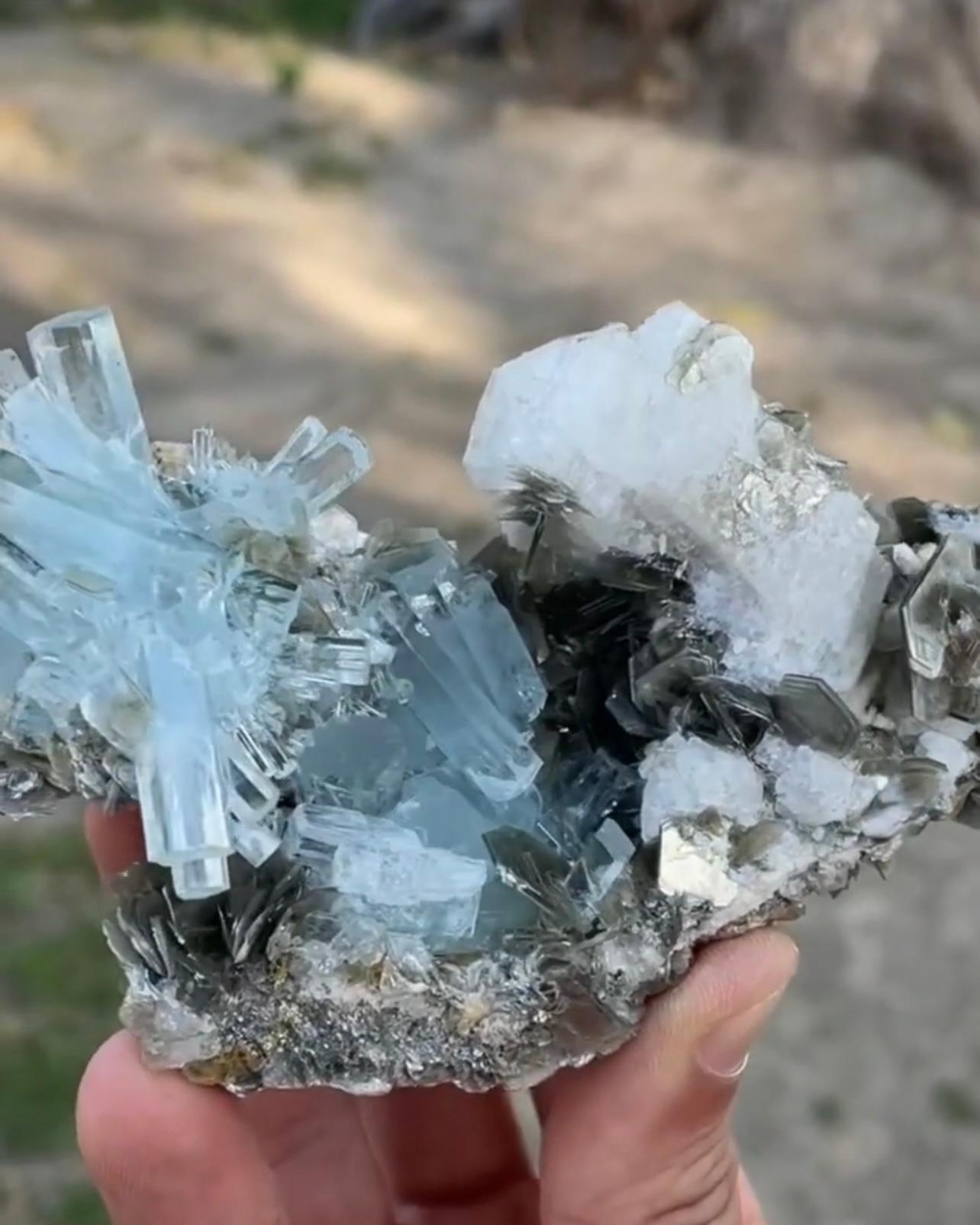 Contemporary Cluster Of Aquamarine Crystals Perched On Matrix From Pakistan For Sale