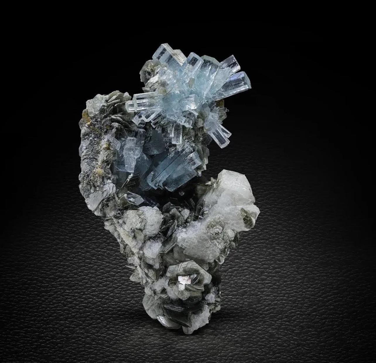 Cluster Of Aquamarine Crystals Perched On Matrix From Pakistan For Sale 1