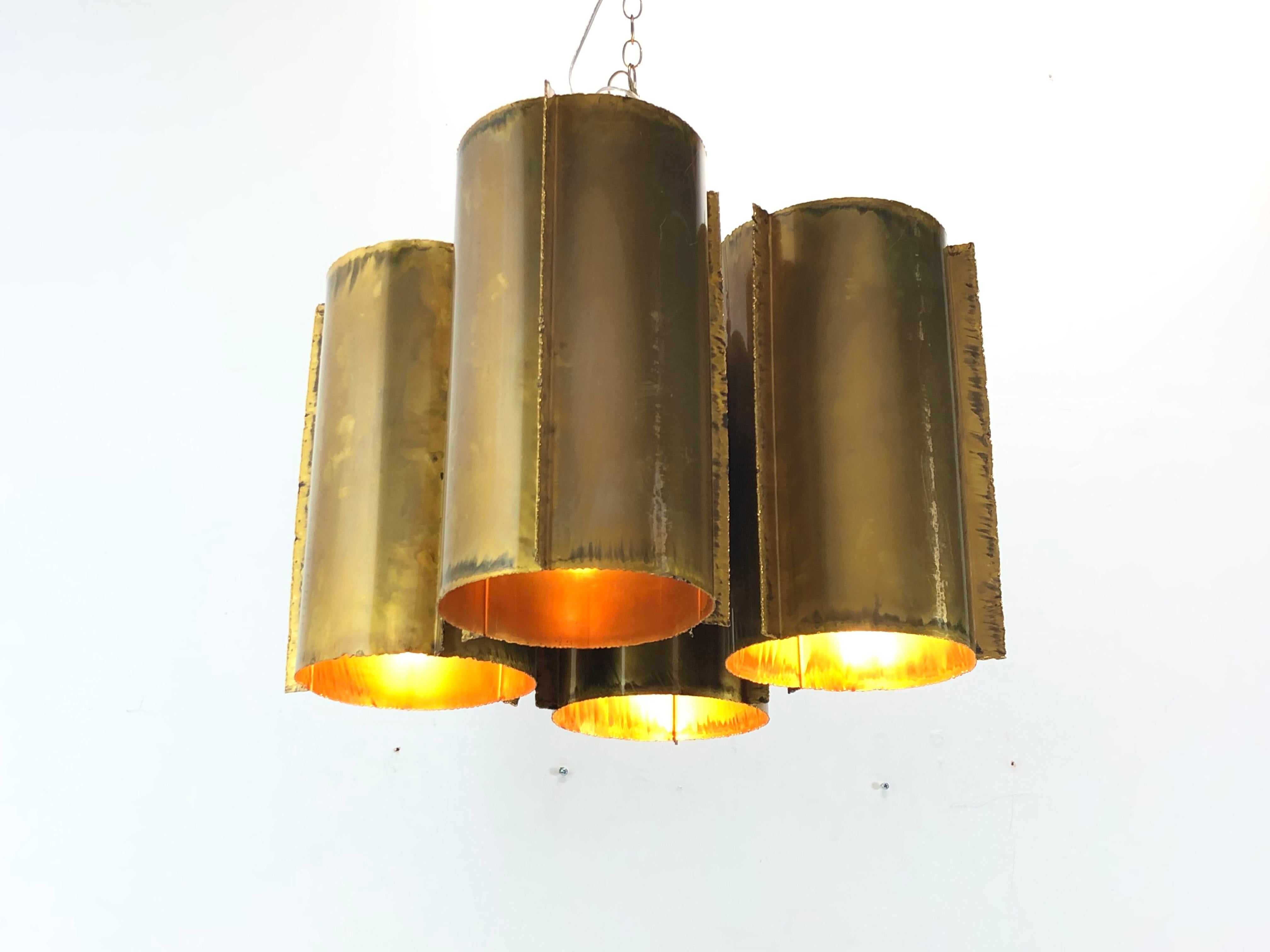 Mid-Century Modern Cluster of Four Cylinder Brutalist Tube Chandelier or Pendant