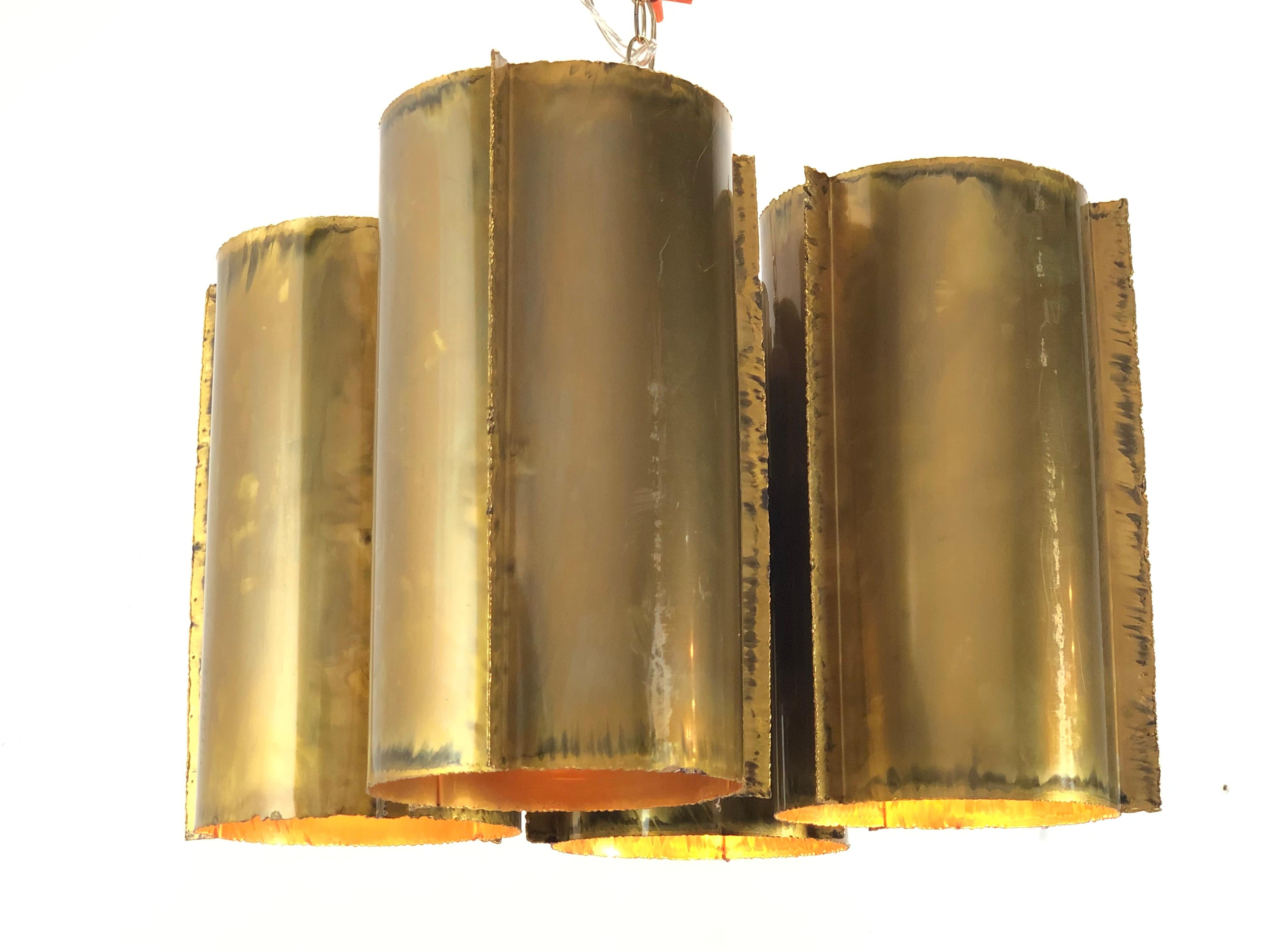 20th Century Cluster of Four Cylinder Brutalist Tube Chandelier or Pendant