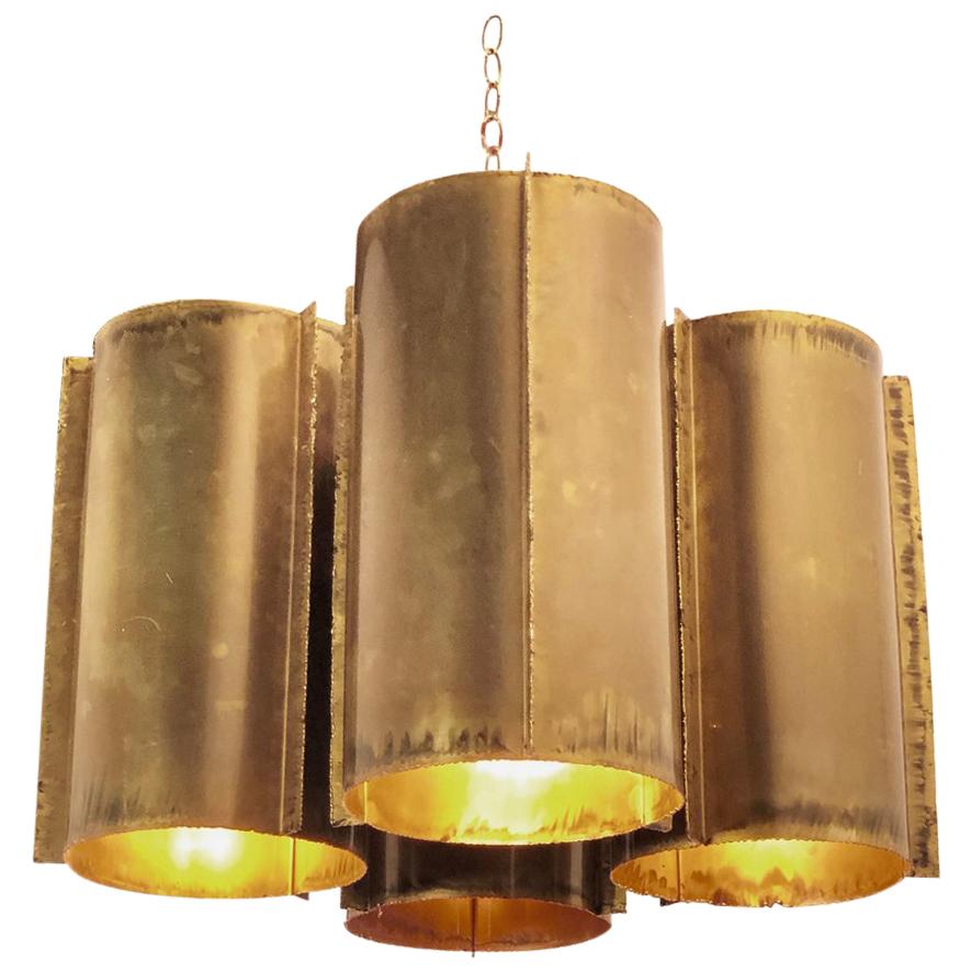 Cluster of Four Cylinder Brutalist Tube Chandelier or Pendant