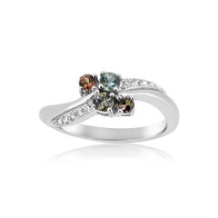 Cluster of Montana Sapphire and Diamond Ring 18 Karat White Gold