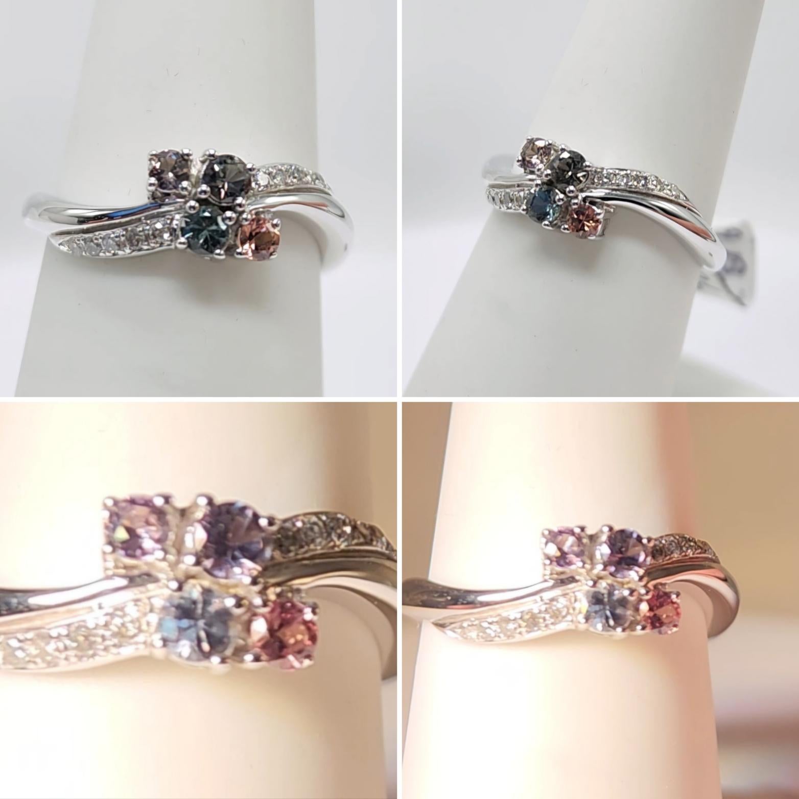 Cluster-Ring aus 18 Karat Weißgold mit Montana-Saphir und Diamant im Angebot 2