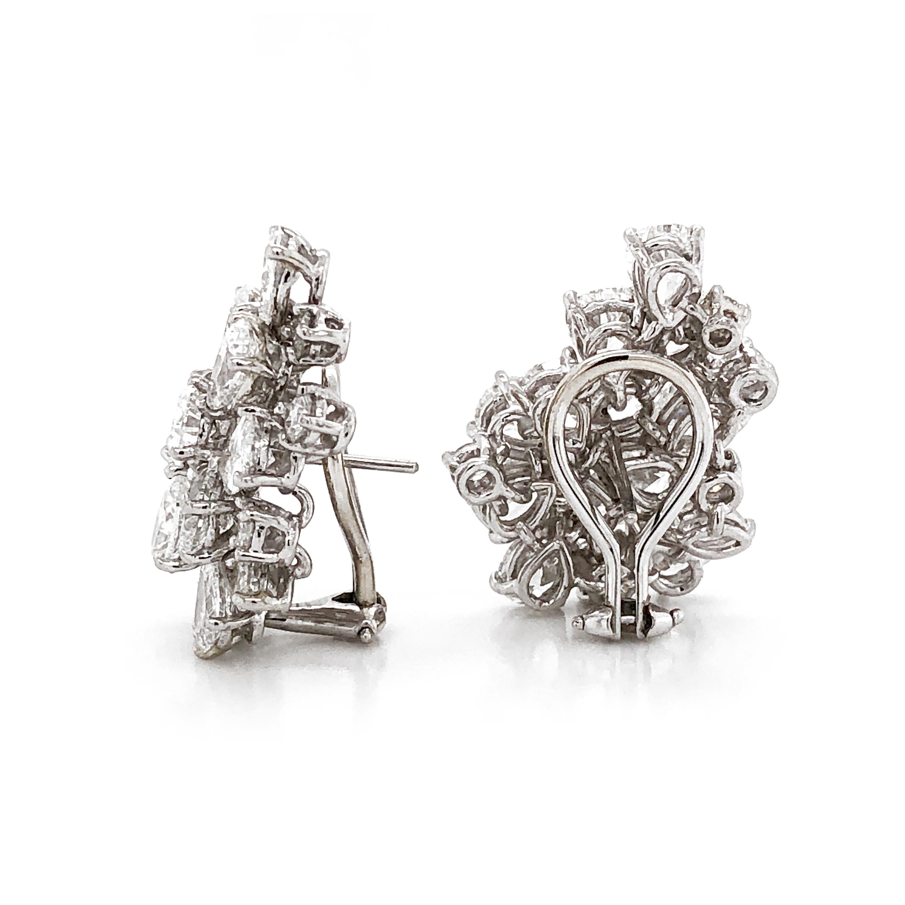 Pear Cut Cluster Diamonds 10.98 Carat Platinum Earrings In New Condition For Sale In New York, NY