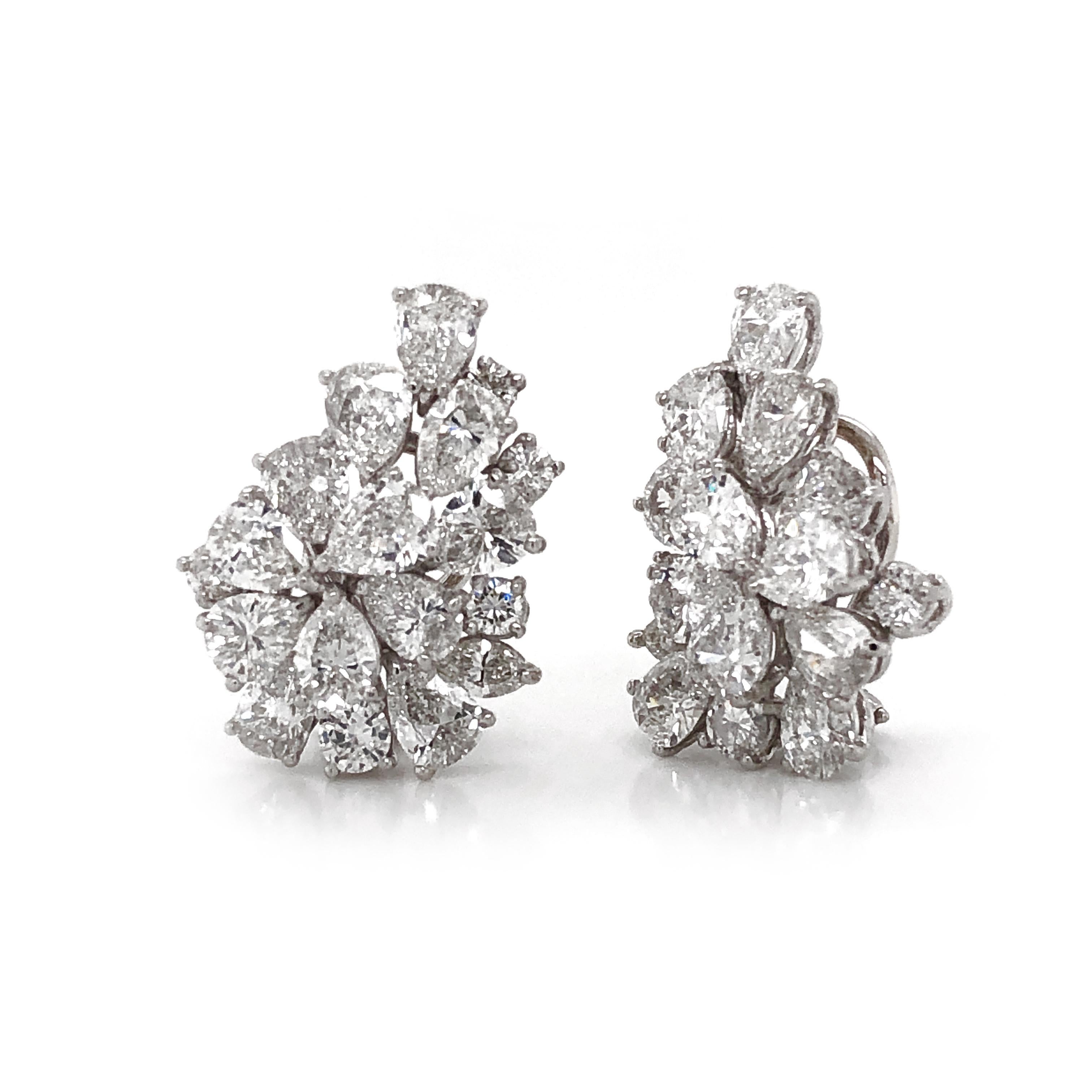 Women's Pear Cut Cluster Diamonds 10.98 Carat Platinum Earrings For Sale