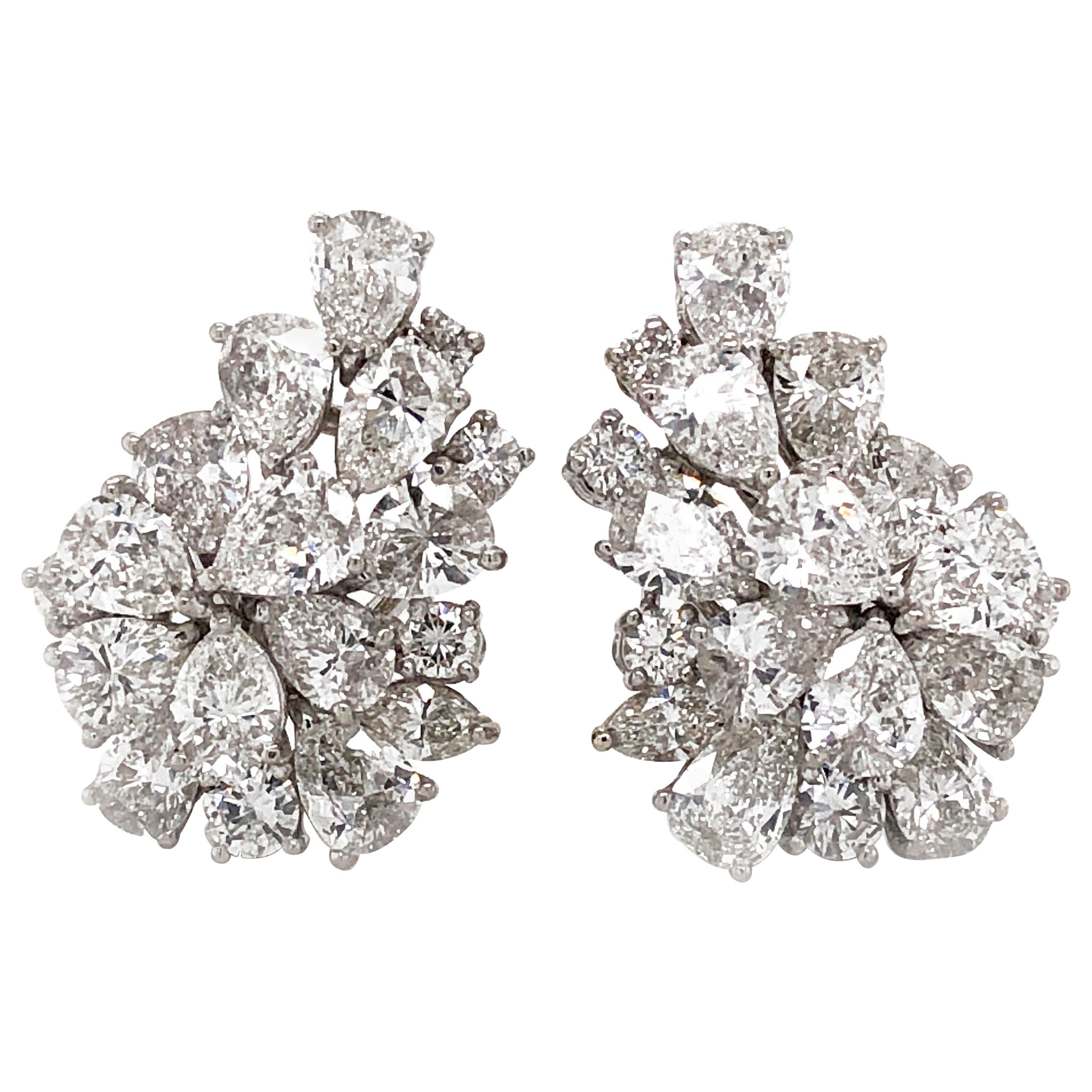 Pear Cut Cluster Diamonds 10.98 Carat Platinum Earrings For Sale