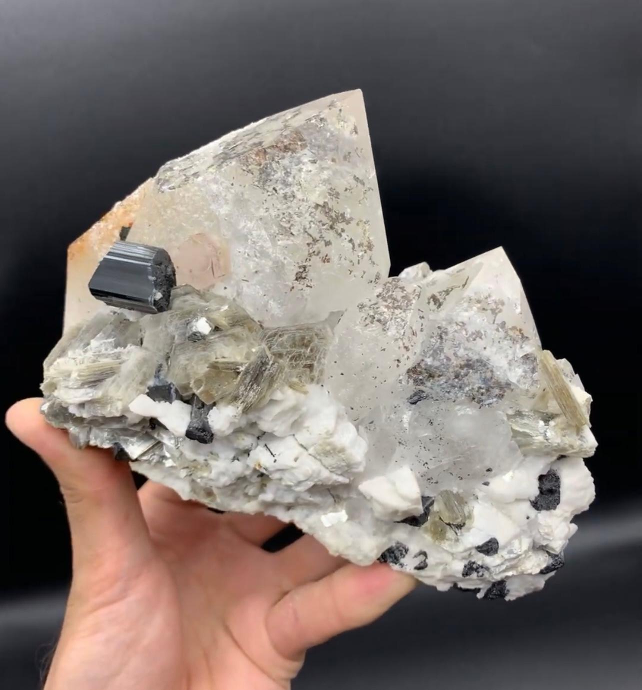 Pakistani Cluster Of Pointed Terminated Quartz With Apatite And Schorl From Pakistan For Sale
