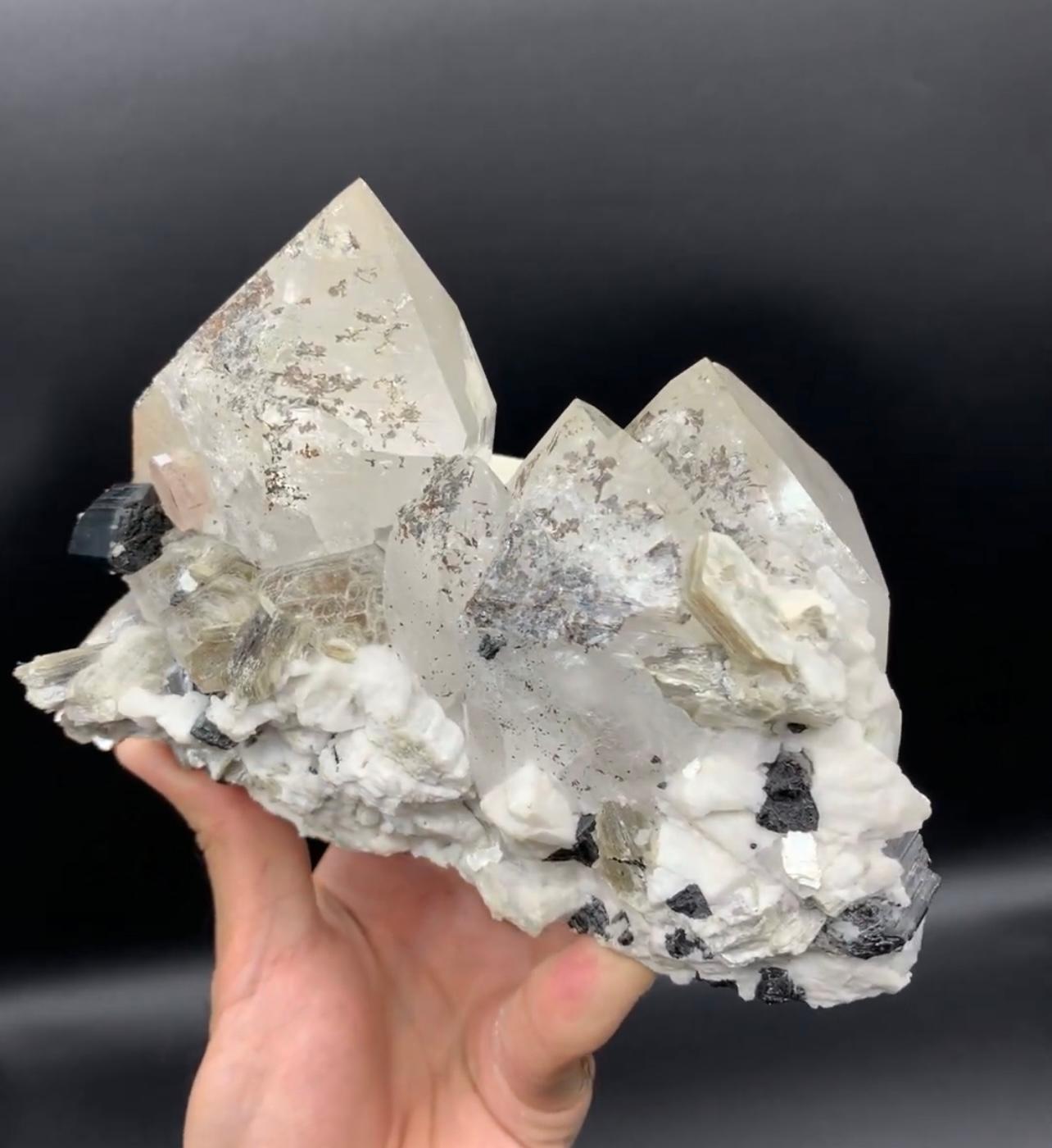 Other Cluster Of Pointed Terminated Quartz With Apatite And Schorl From Pakistan For Sale