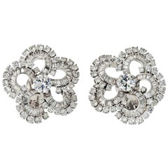 Cluster Platinum 12 Carat Diamond Flower Earrings