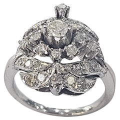 Cluster Retro Ring 1940 Natural Diamond 1.52 Ctw. White Gold 18 Karat