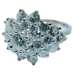 Vintage Cluster Ring 1950s Center Diamond 0.53 Ctw Brilliant Cut White Gold 18K