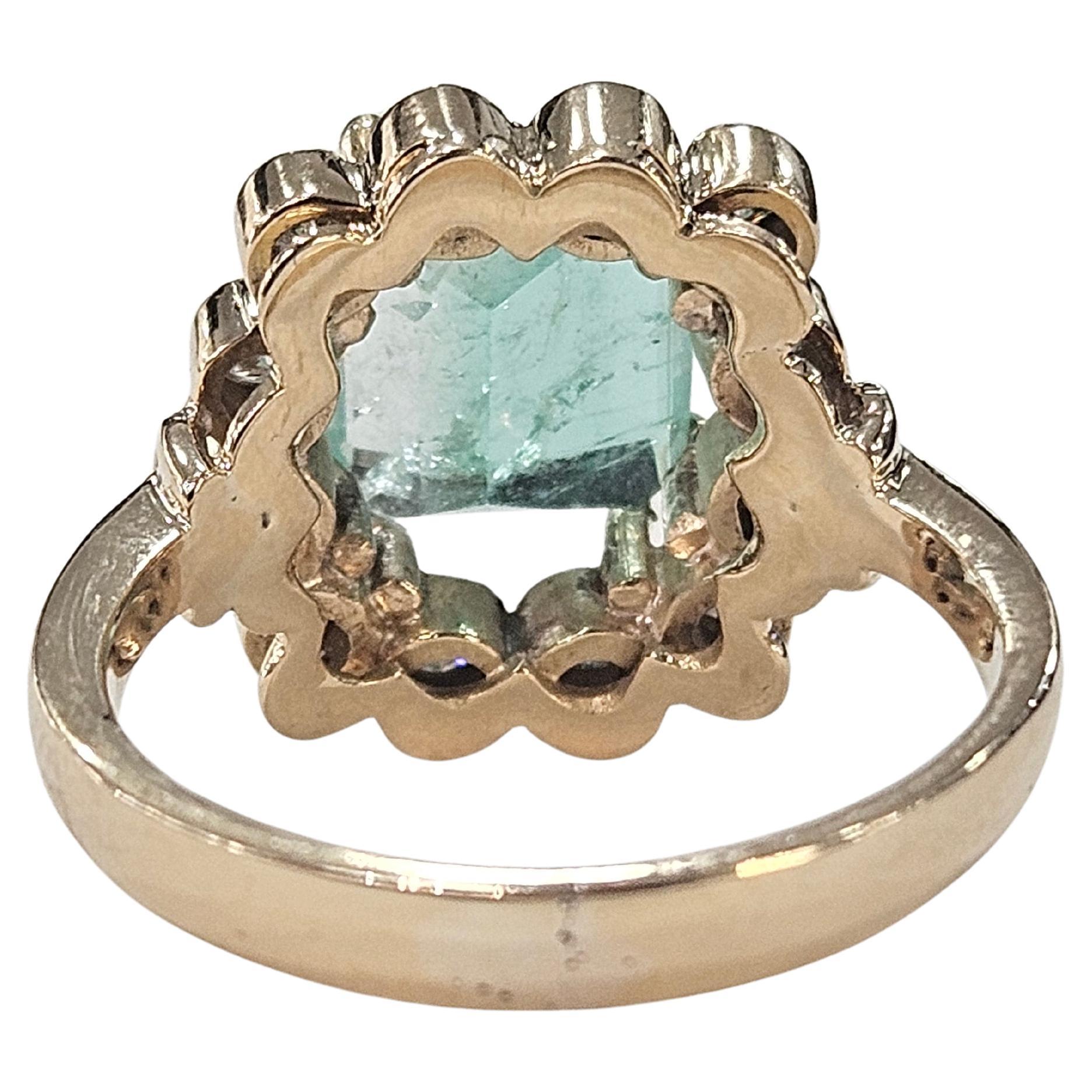 Cluster Ring Natürlicher Smaragd Kolumbien 2,20 Karat Diamant Gelbgold 18 kts im Angebot 4