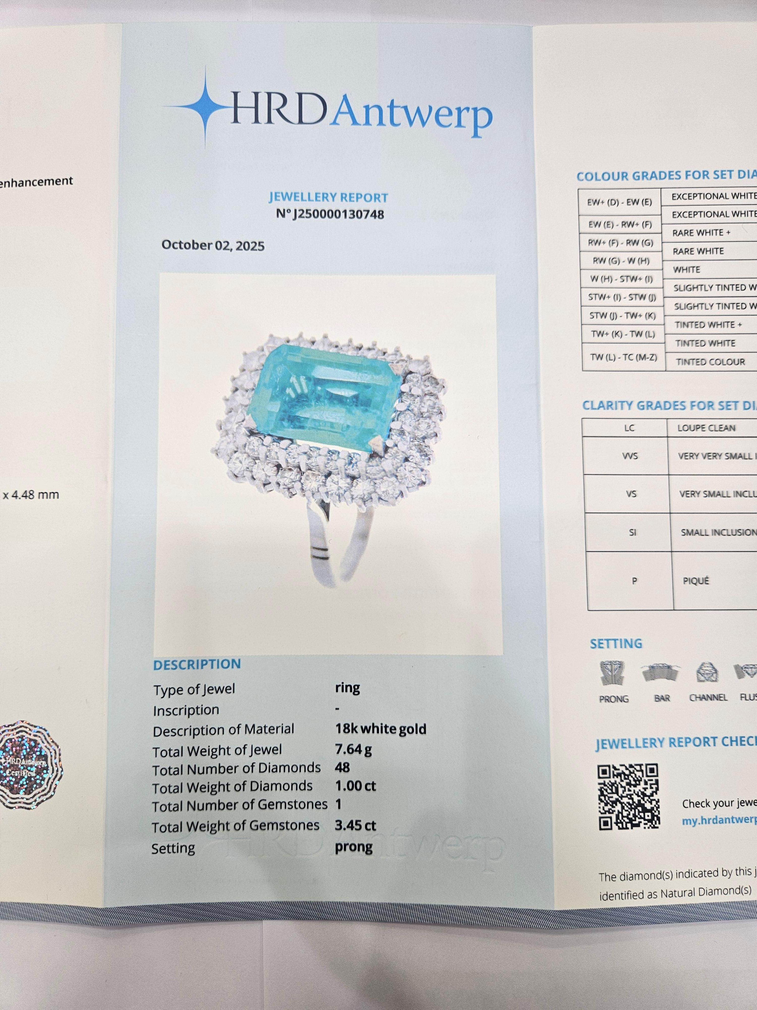 Bague Cluster Emeraude Naturelle Colombie Certifiée HRD 3.45 Cts. Or blanc 18 carats en vente 9