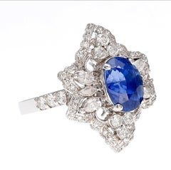 Cluster Ring Sapphire and Diamond White Gold 18Karat