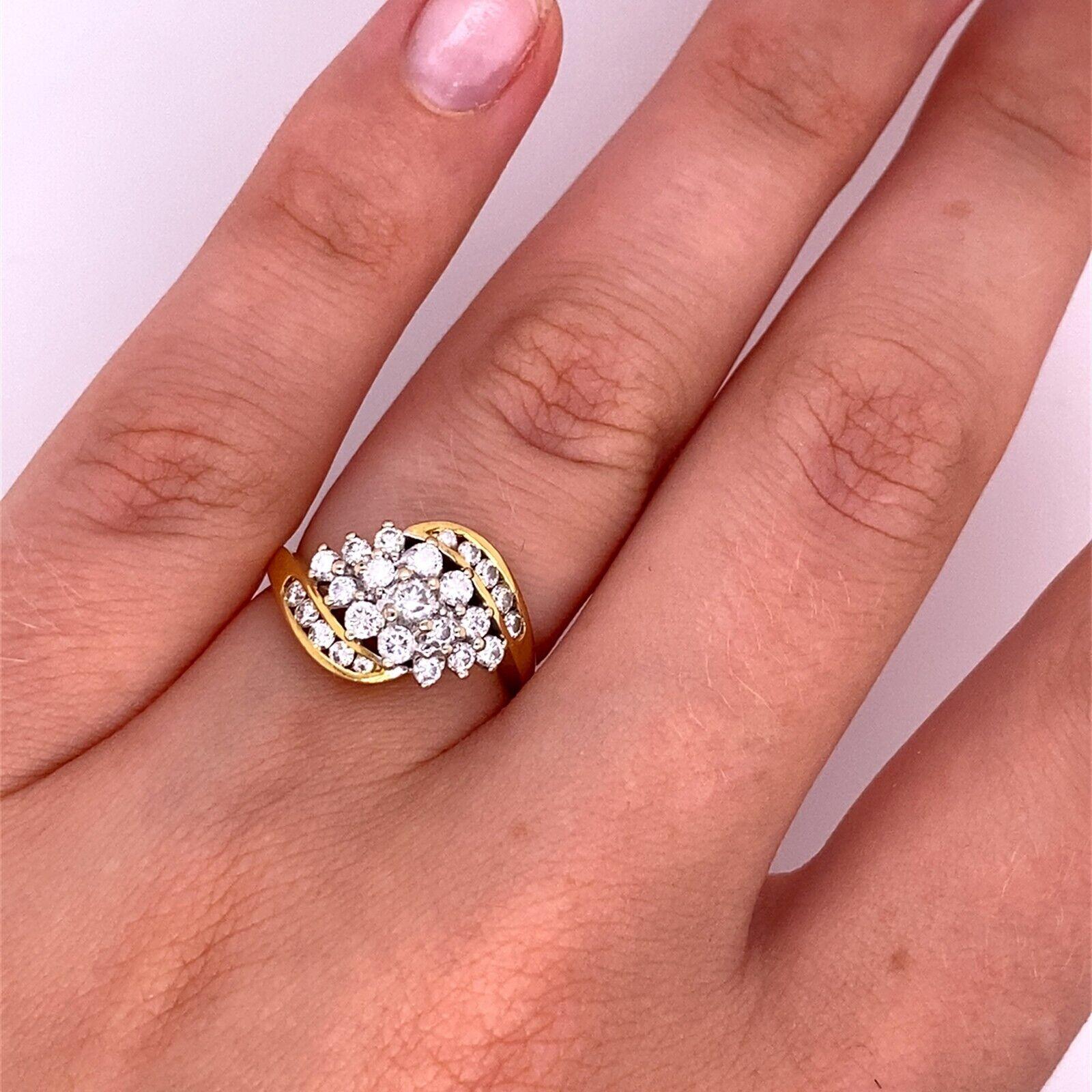 Round Cut Cluster Ring Set with 0.70ct G/SI Diamonds in 18ct Yellow + White Gold For Sale