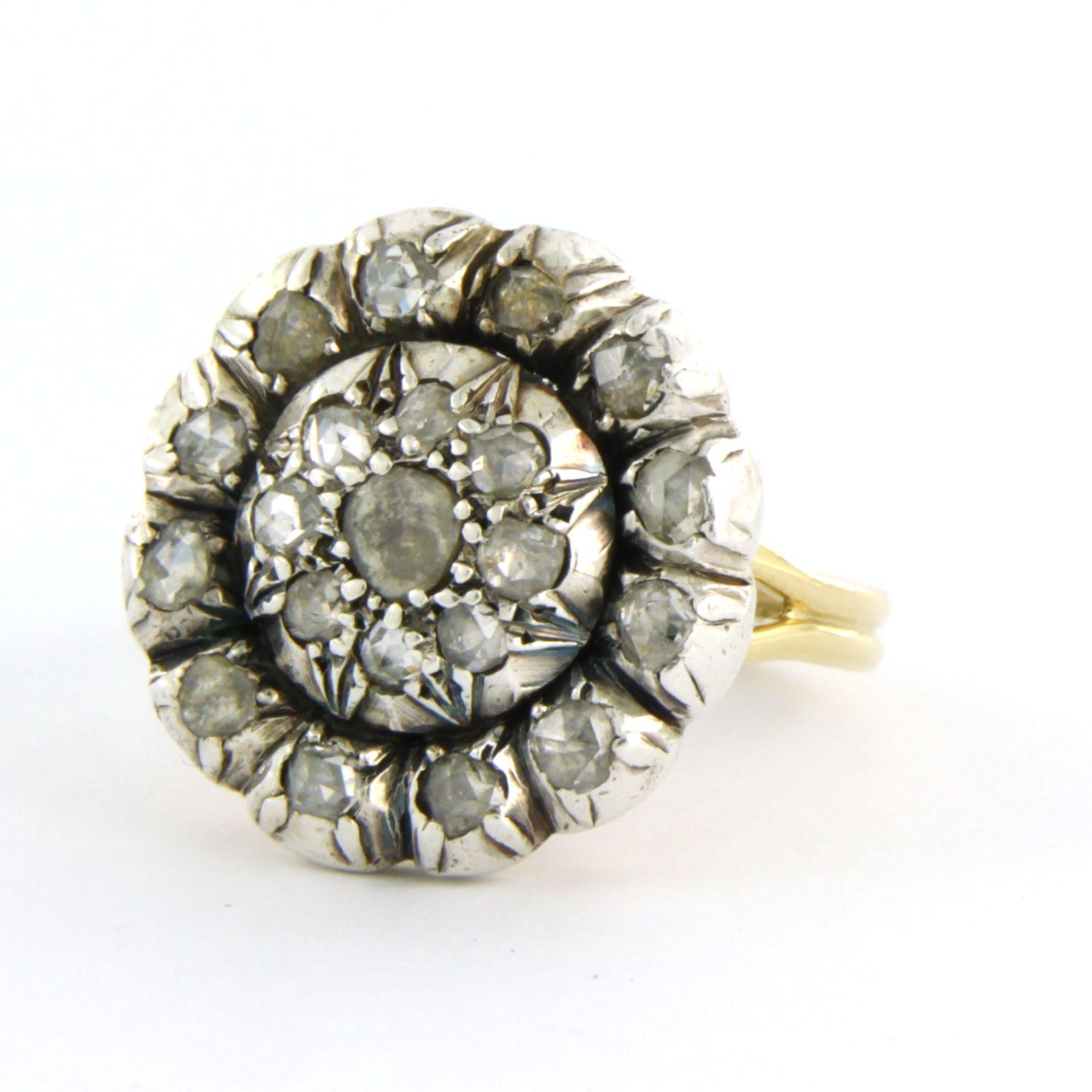 Georgian Cluster ring set with diamonds 14k yellow gold and silver For Sale