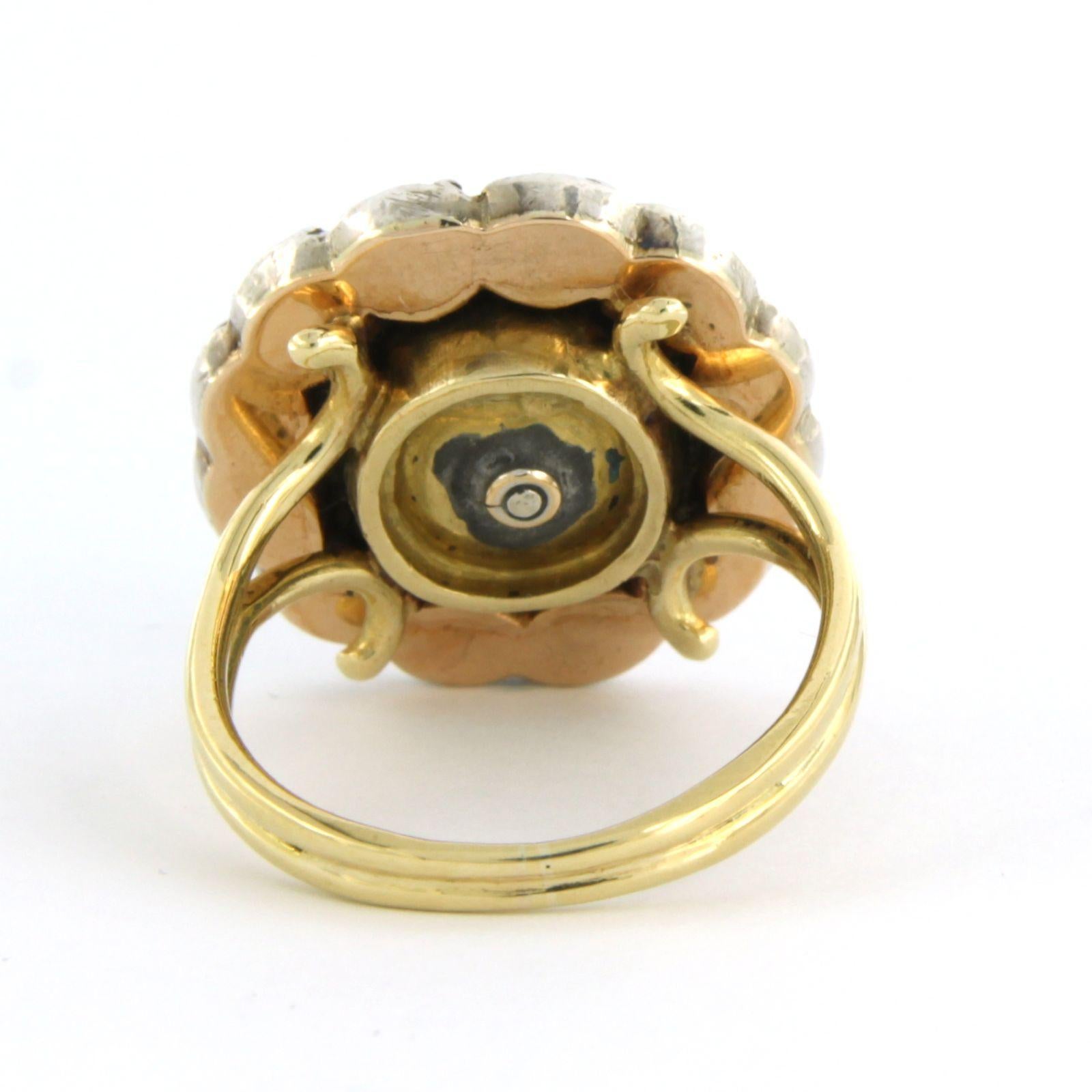 Cluster-Ring aus 14k Gelbgold und Silber mit Diamanten besetzt (Rosenschliff) im Angebot