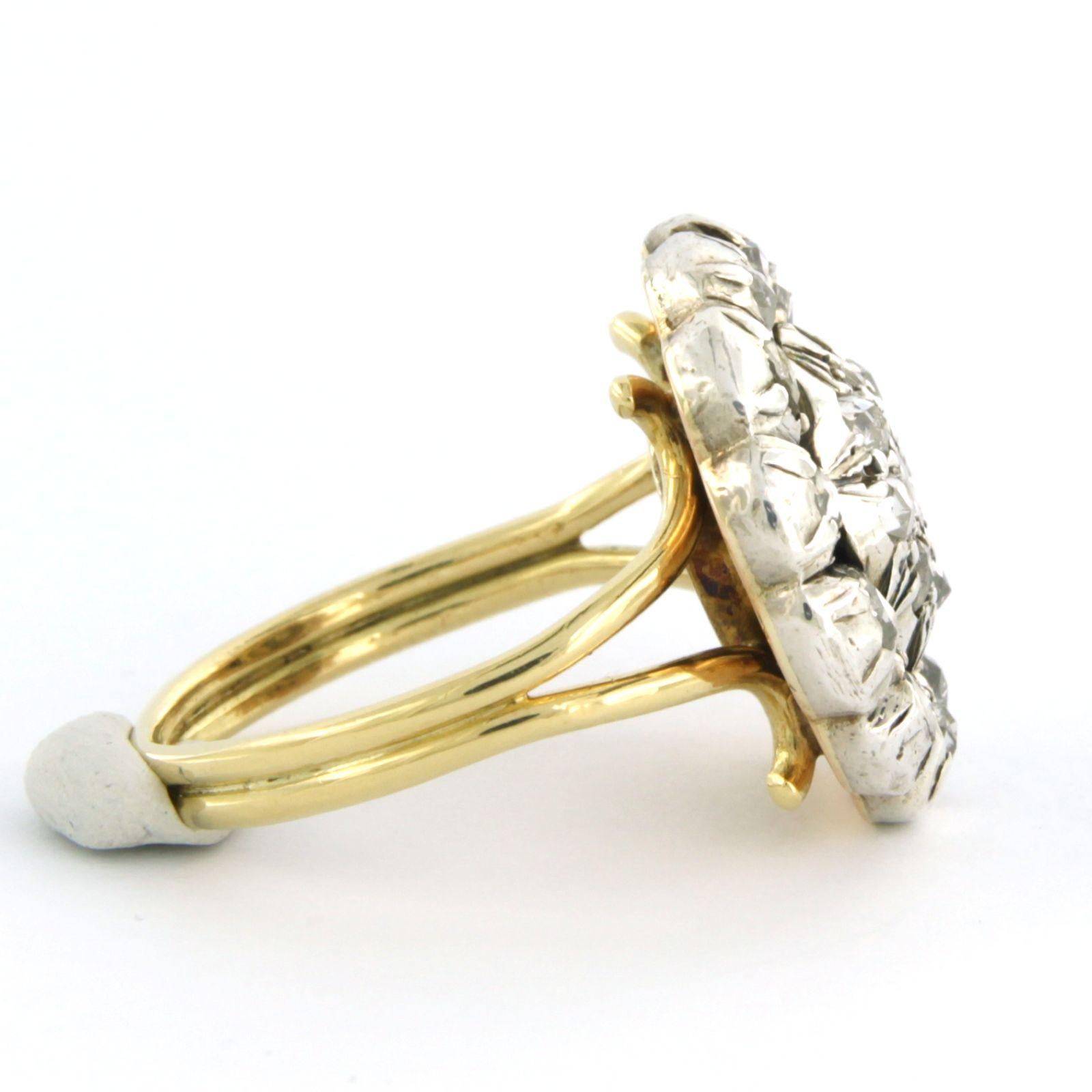 Cluster ring set with diamonds 14k yellow gold and silver In Good Condition For Sale In The Hague, ZH