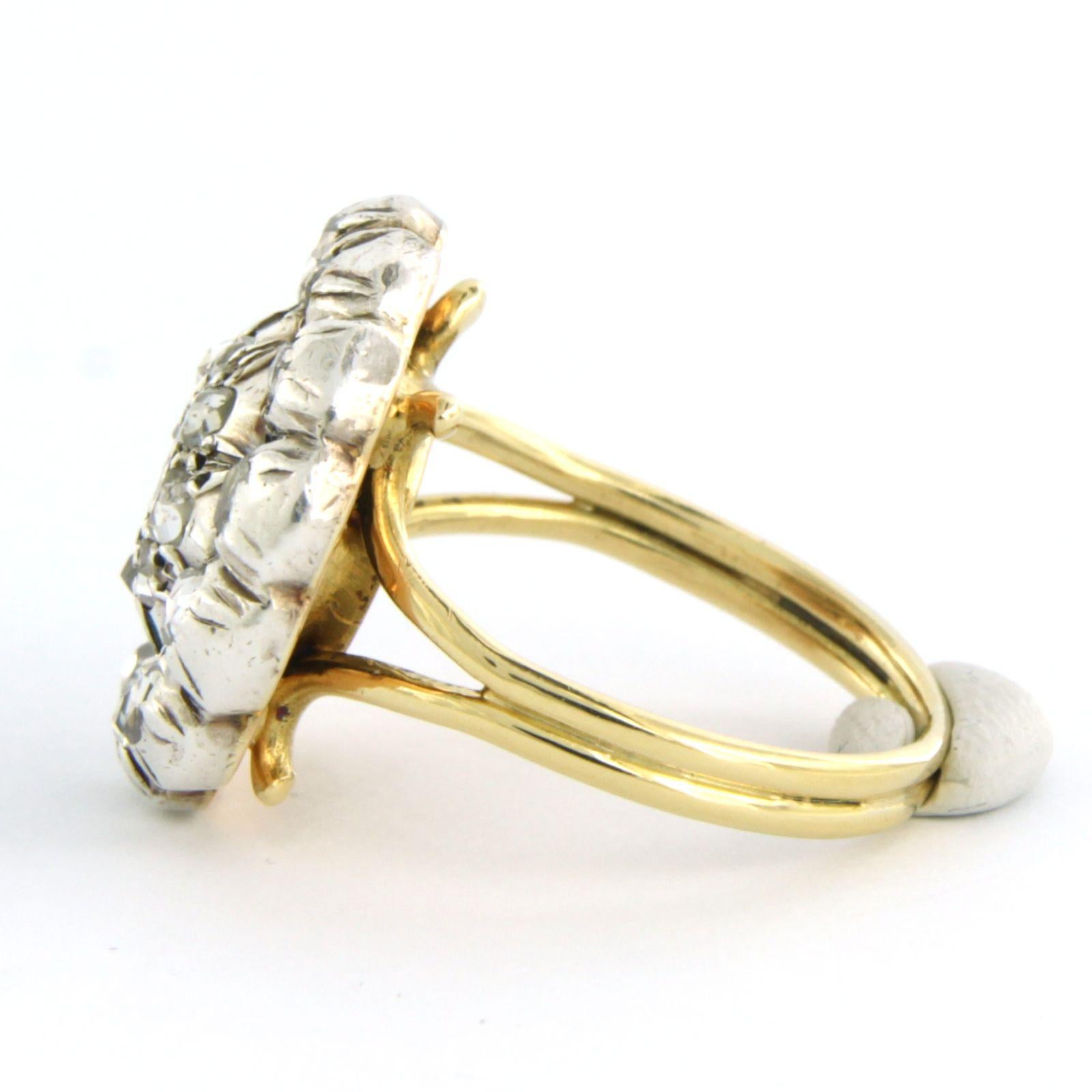 Women's Cluster ring set with diamonds 14k yellow gold and silver For Sale