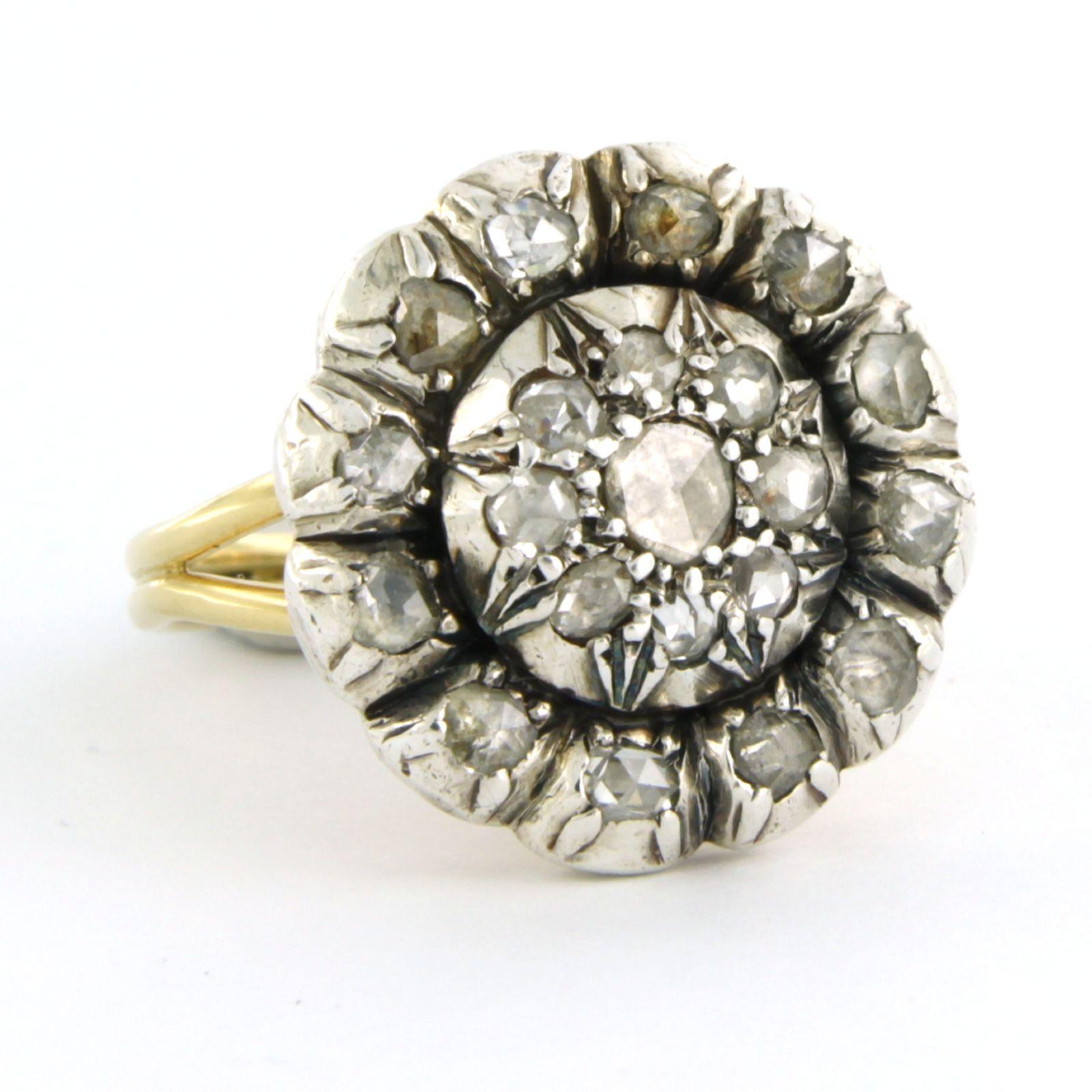 Cluster ring set with diamonds 14k yellow gold and silver For Sale 1