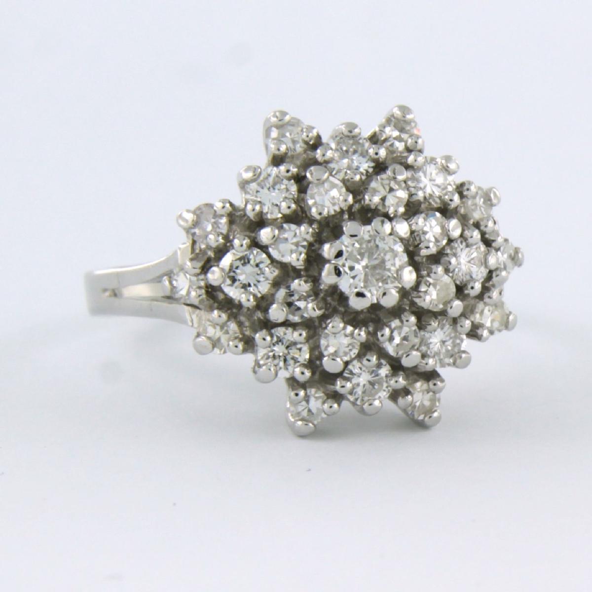 Modern Cluster ring set with diamonds up to 1.00ct - 14k white gold For Sale