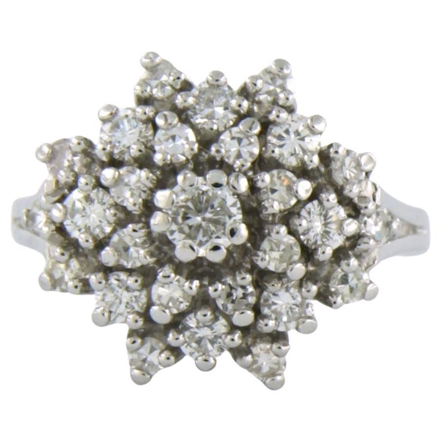 Cluster ring set with diamonds up to 1.00ct - 14k white gold For Sale