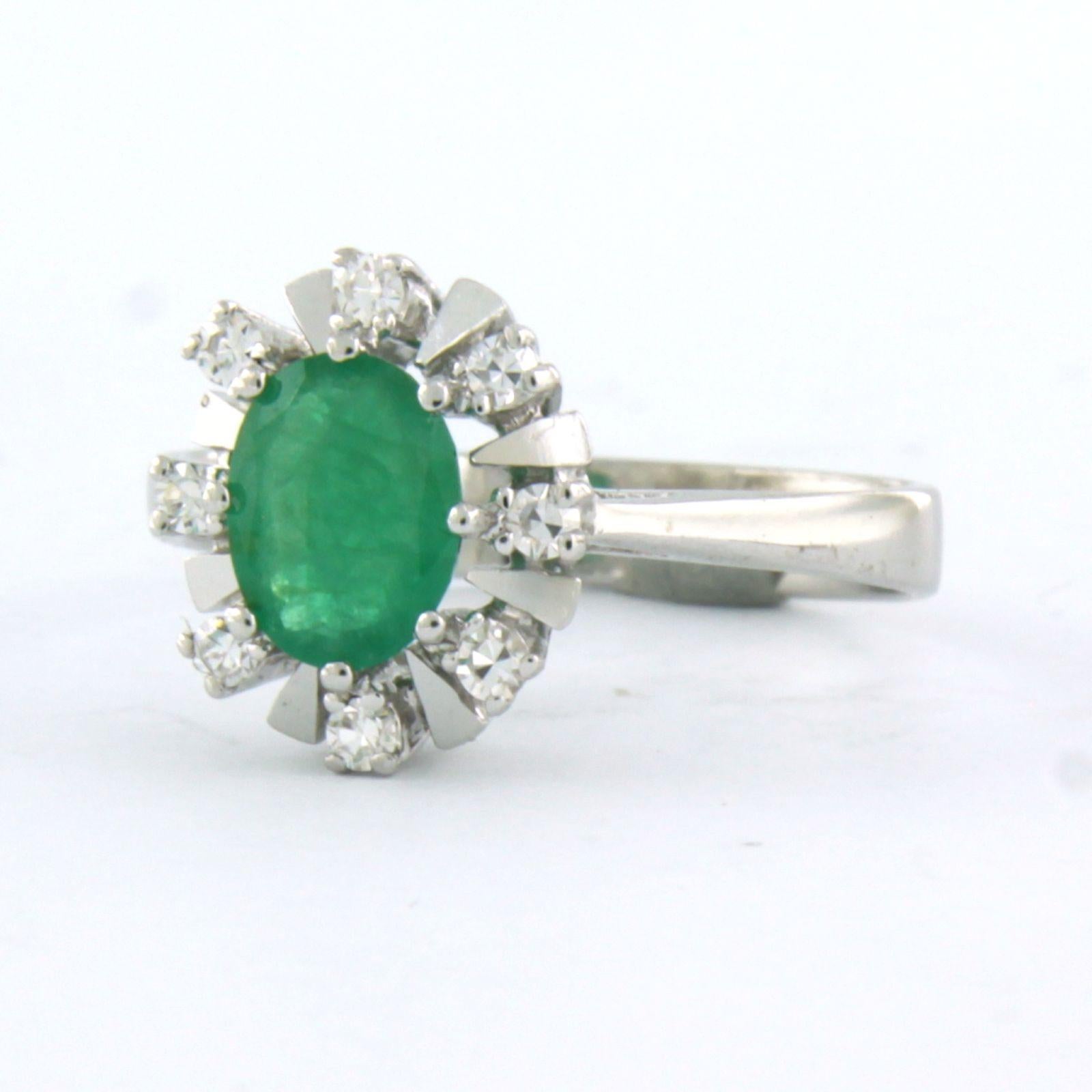 Single Cut Cluster ring set with emerald and diamonds up to 0.16ct 14k white gold For Sale