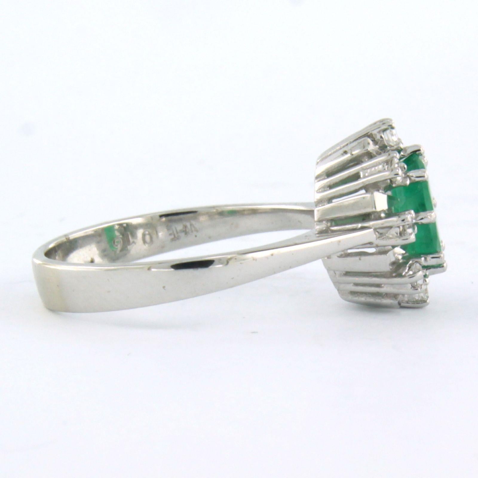 Women's Cluster ring set with emerald and diamonds up to 0.16ct 14k white gold For Sale