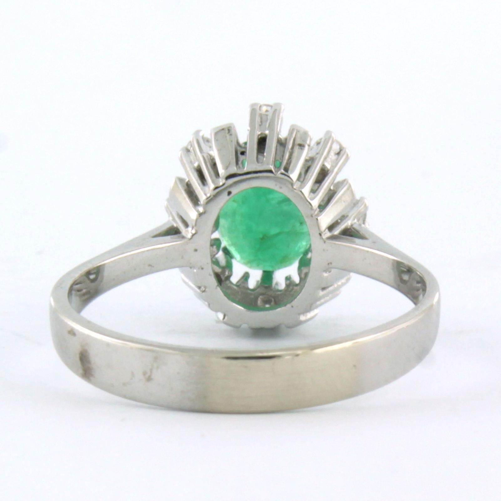 Cluster ring set with emerald and diamonds up to 0.16ct 14k white gold For Sale 1