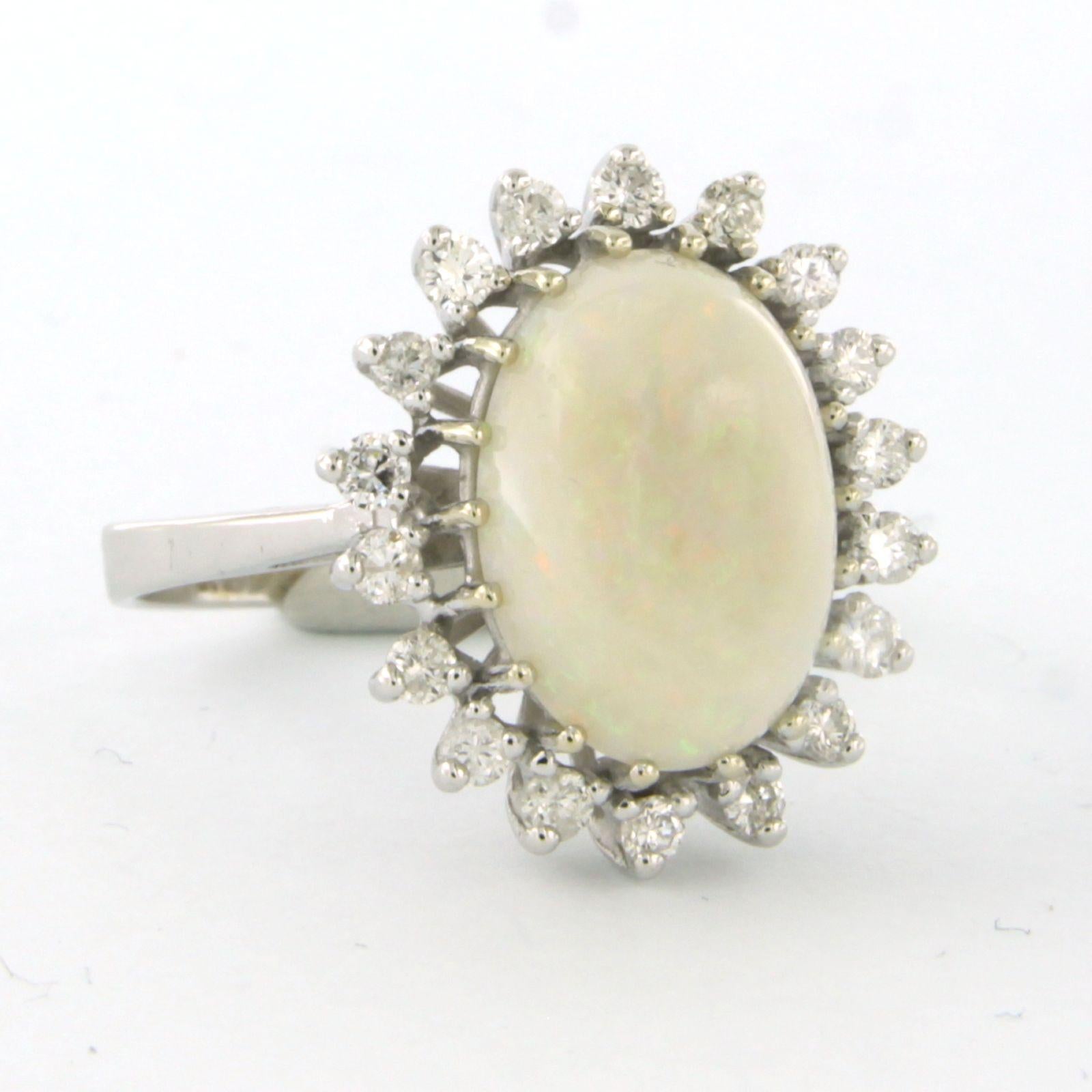 Modern Cluster ring set with opal and diamonds 14k white gold