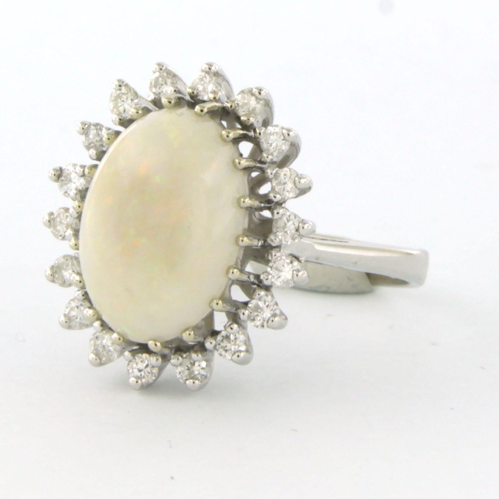 Brilliant Cut Cluster ring set with opal and diamonds 14k white gold