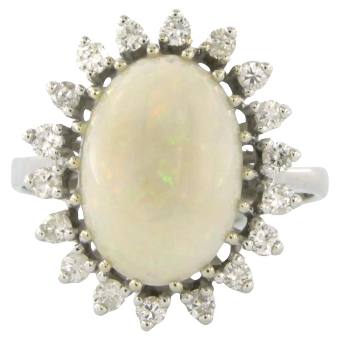 Cluster ring set with opal and diamonds 14k white gold For Sale