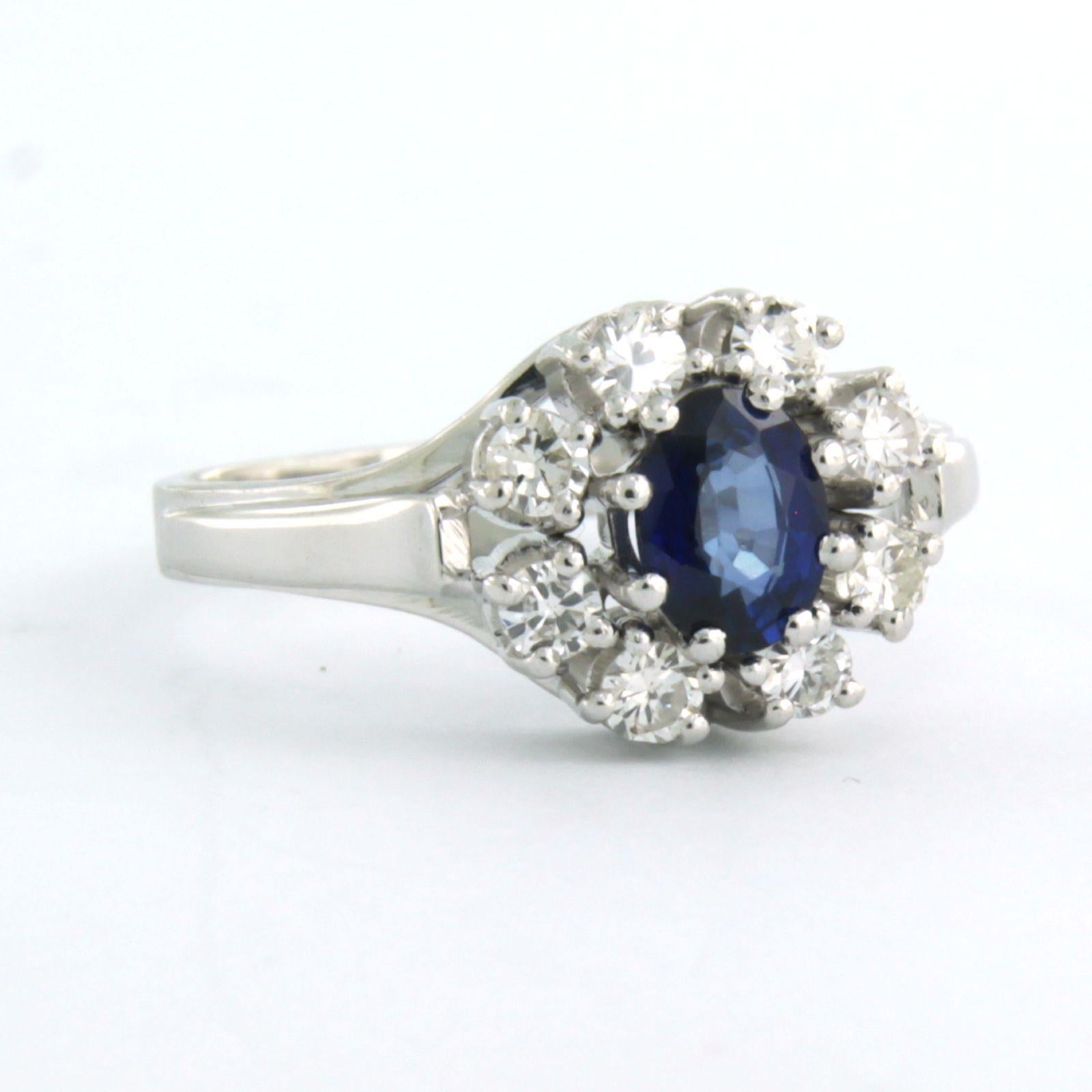 Modern Cluster ring set with Sapphire and diamonds 14k white gold For Sale