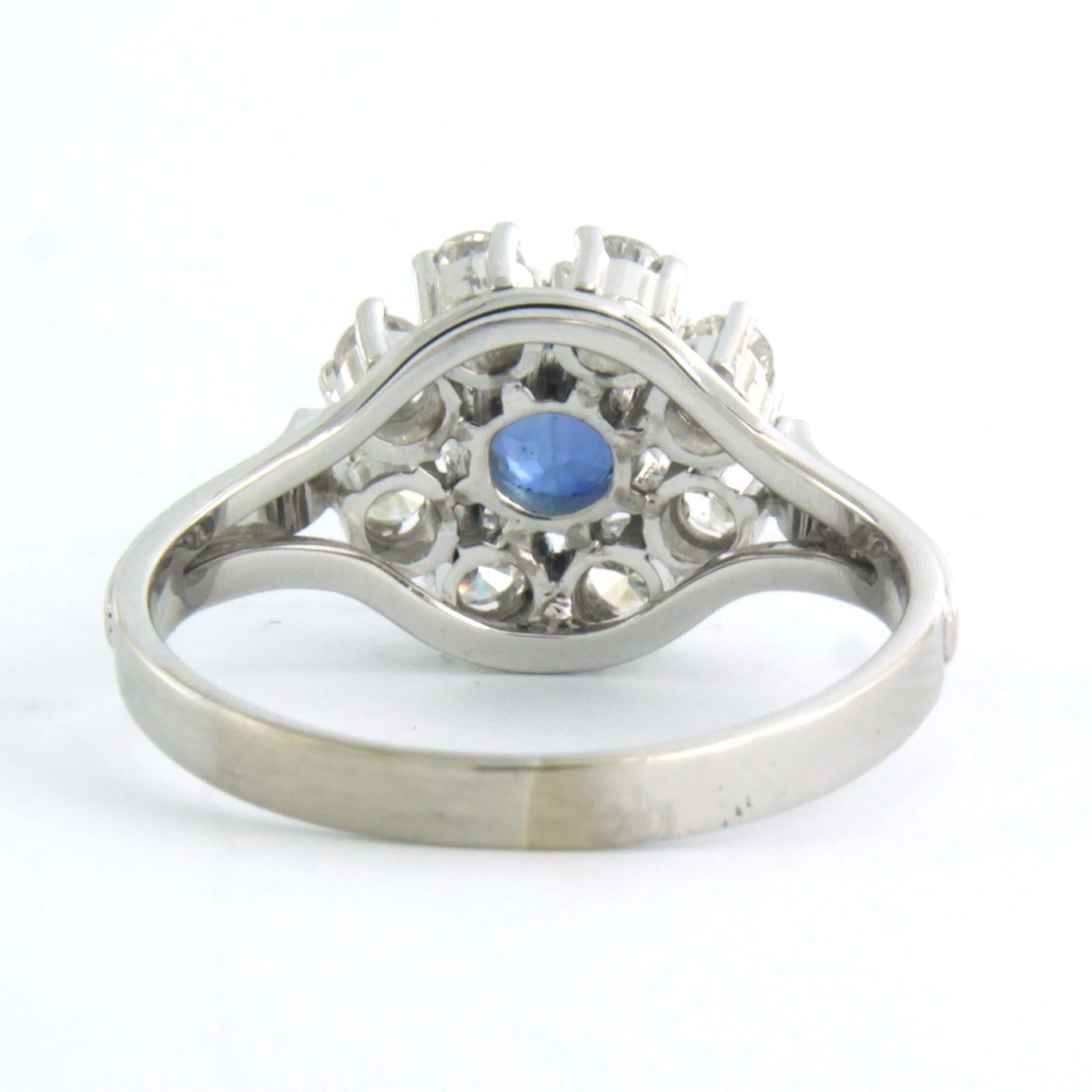 Cluster ring set with Sapphire and diamonds 14k white gold In Good Condition In The Hague, ZH