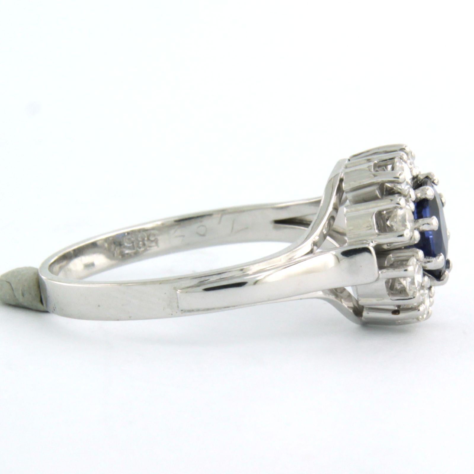 Women's Cluster ring set with Sapphire and diamonds 14k white gold For Sale