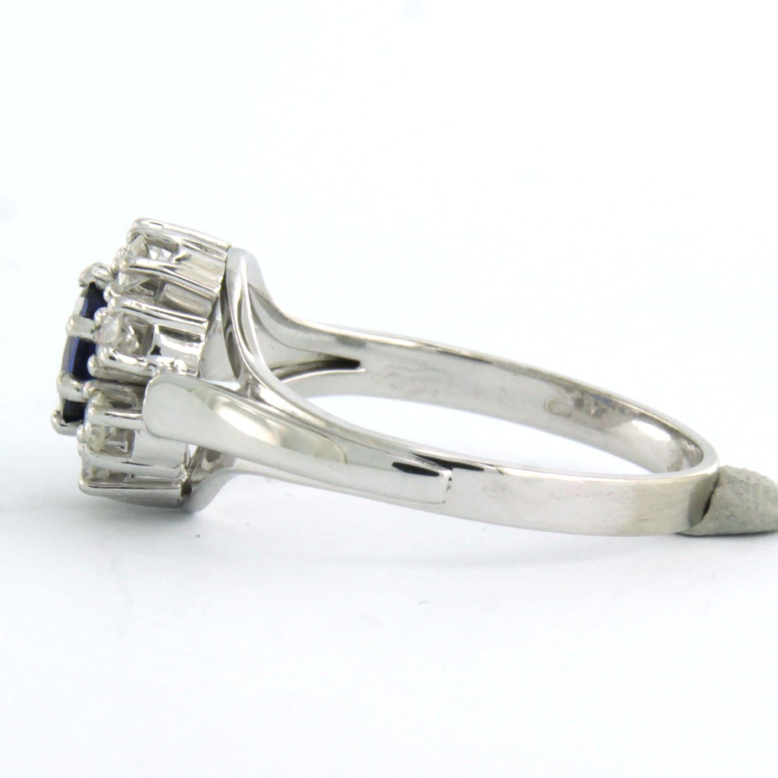 Cluster ring set with Sapphire and diamonds 14k white gold 1