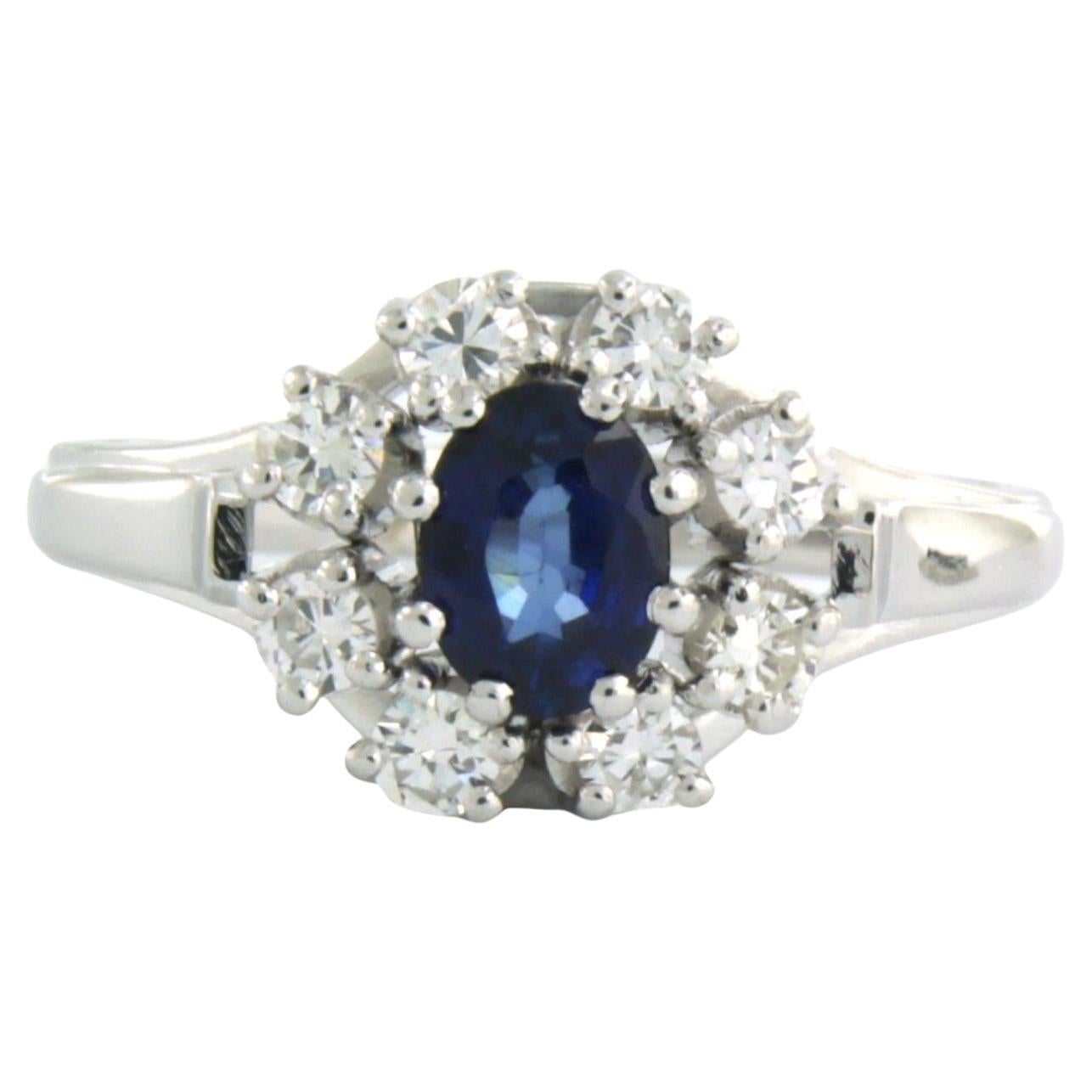 Cluster ring set with Sapphire and diamonds 14k white gold For Sale