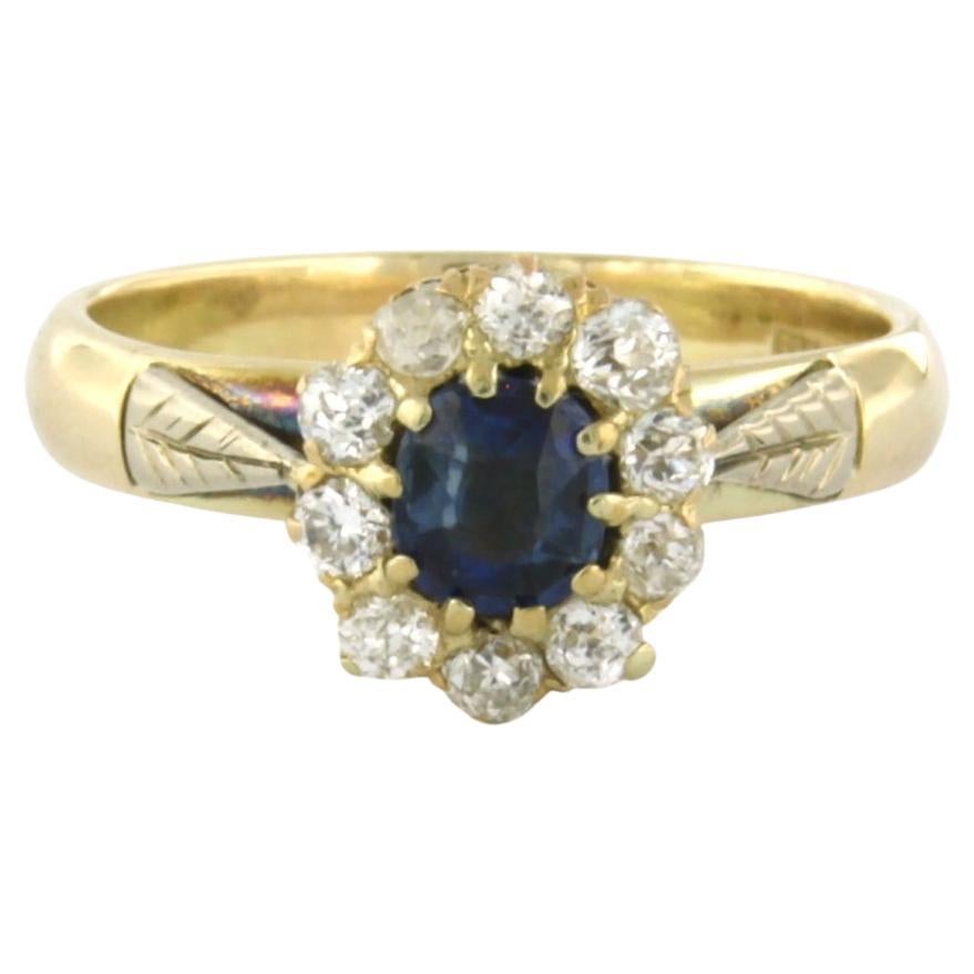 Cluster ring set with sapphire and diamonds 14k yellow gold For Sale