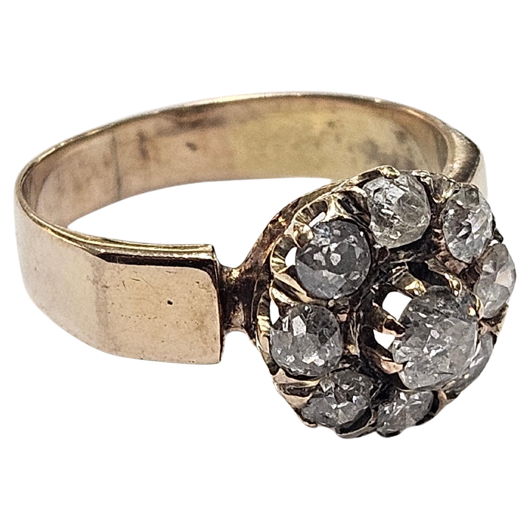 Bague Cluster espagnole S.XIX Diamant 0.72 Ctw. Or jaune 18 carats, taille mine ancienne en vente 4