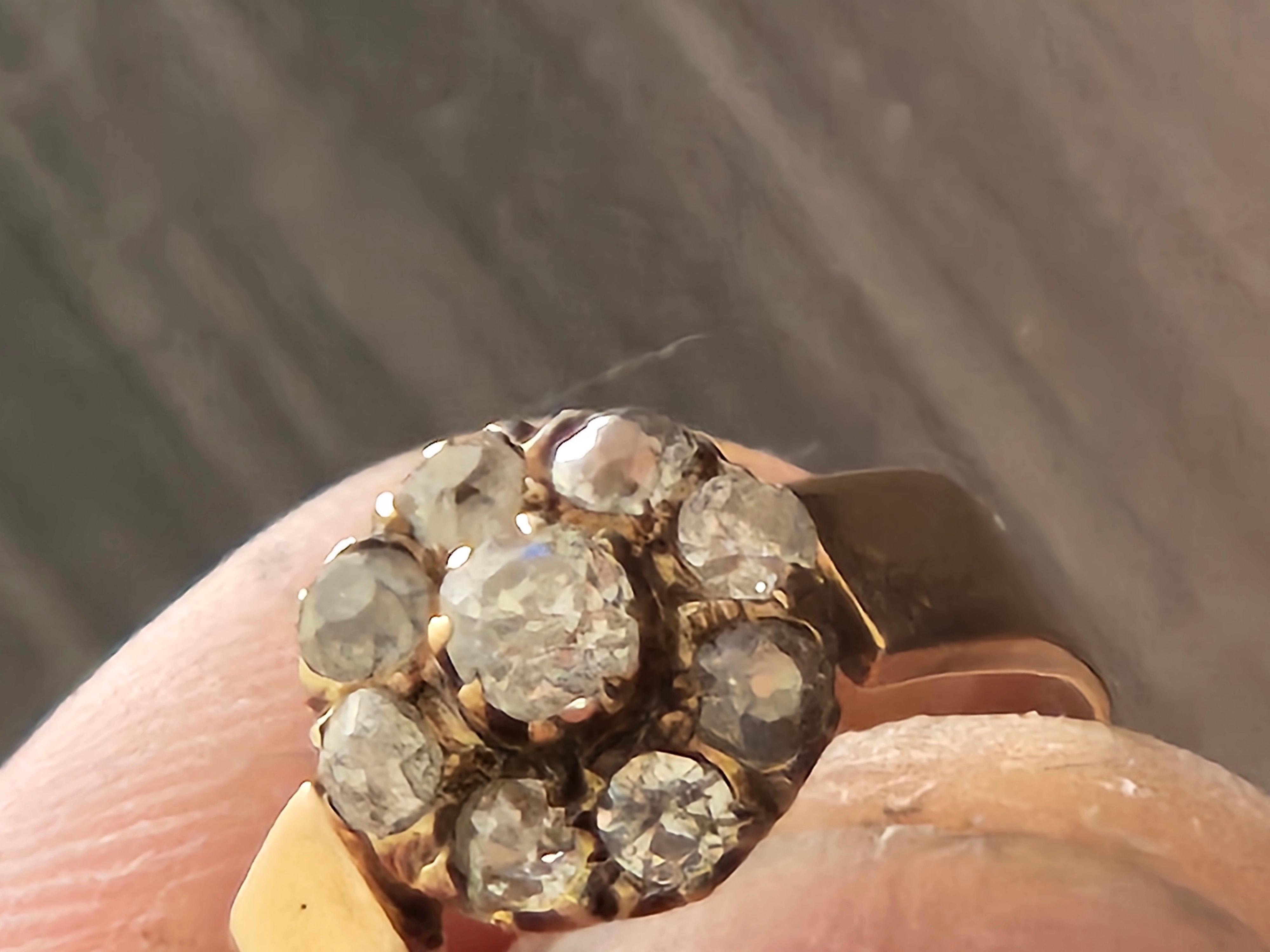 Bague Cluster espagnole S.XIX Diamant 0.72 Ctw. Or jaune 18 carats, taille mine ancienne en vente 5