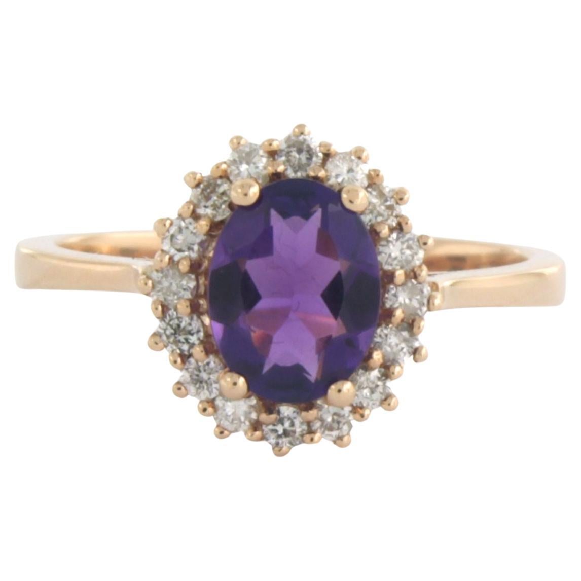 Bague à grappes avec améthyste et diamant taille brillant jusqu'à 0,32ct Or rose 18k