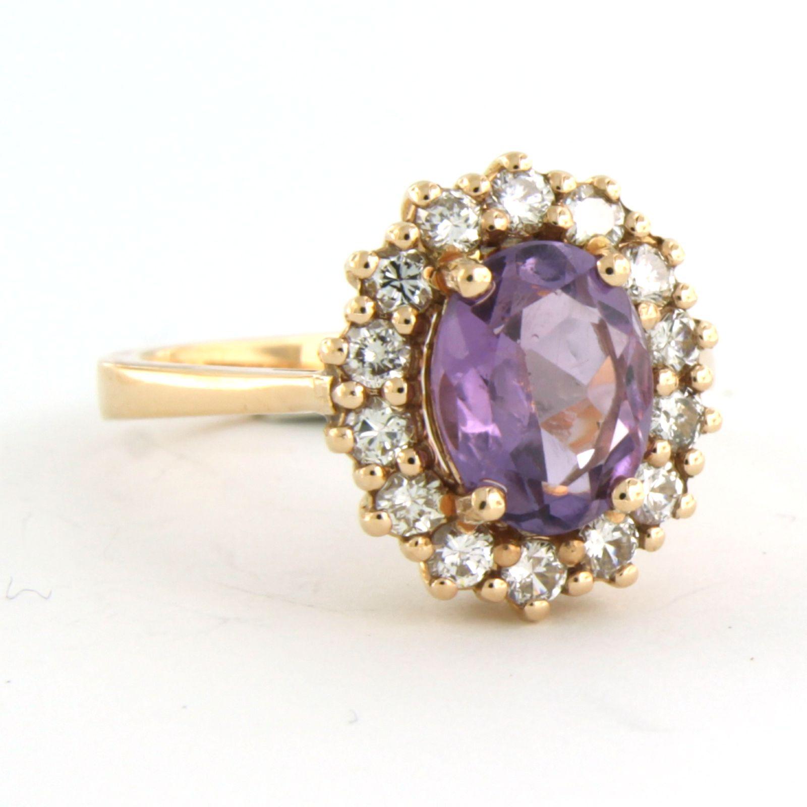 Modern Cluster ring with amethyst and brilliant cut diamonds up to 0.58ct 18k pink gold
