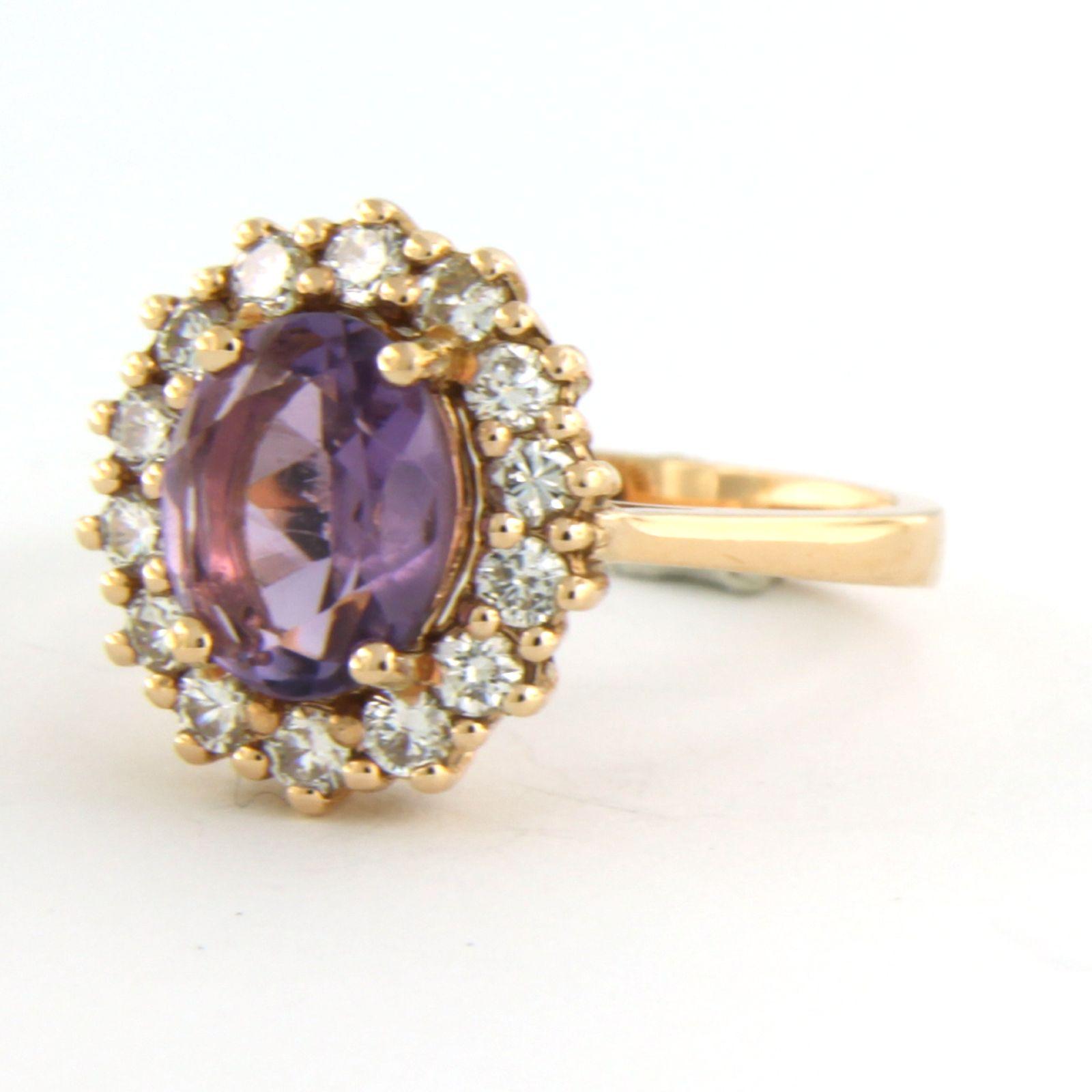 Brilliant Cut Cluster ring with amethyst and brilliant cut diamonds up to 0.58ct 18k pink gold