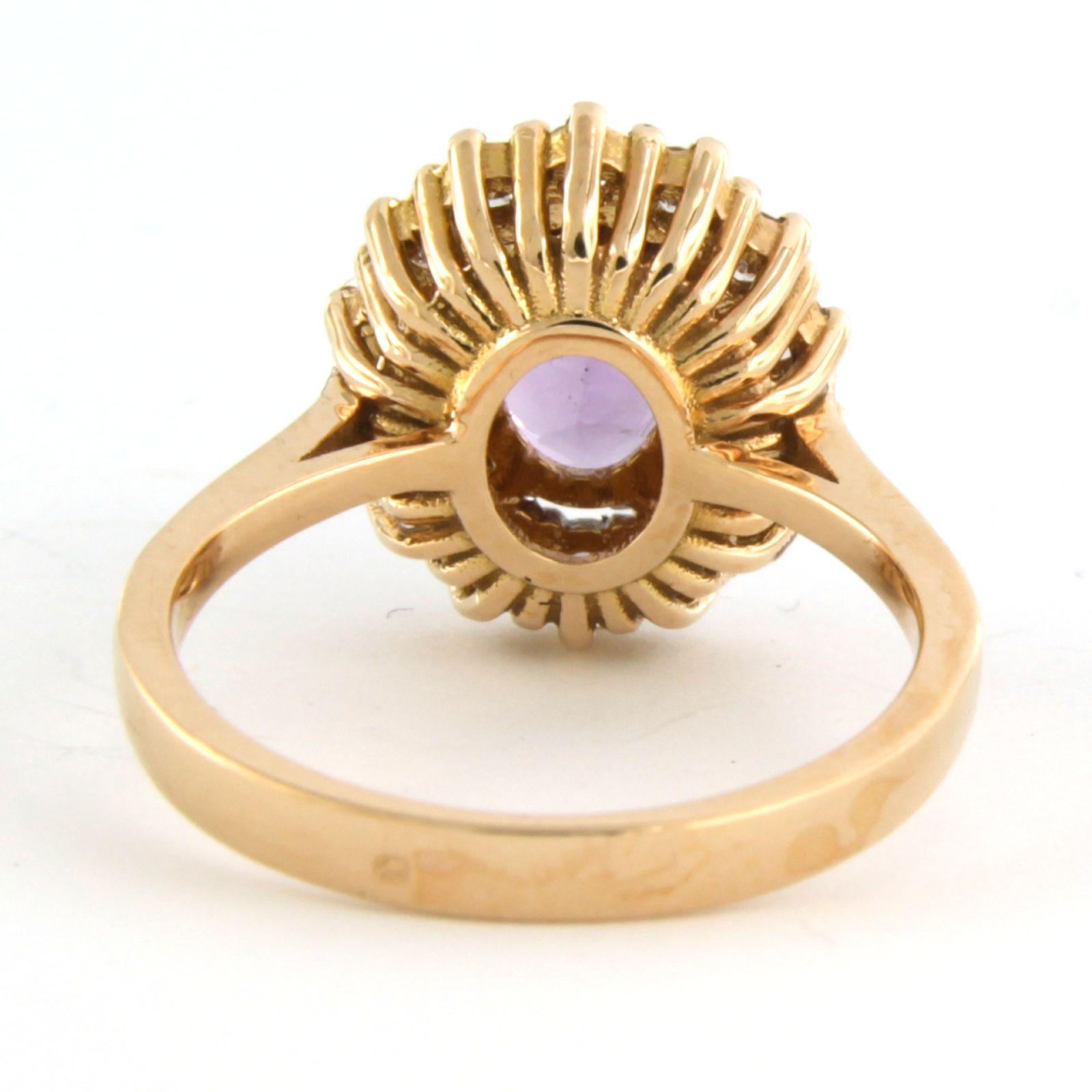 Cluster ring with amethyst and brilliant cut diamonds up to 0.58ct 18k pink gold In New Condition In The Hague, ZH